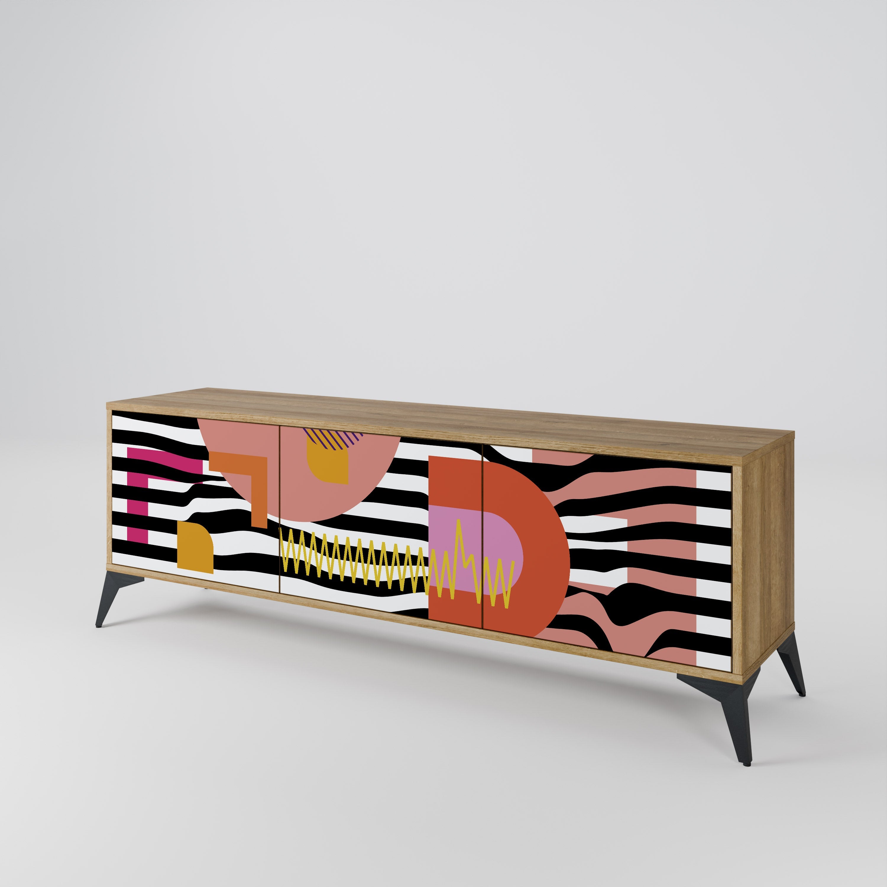 CHROMATIC ABSTRACT 3-Door TV Stand in Oak Effect
