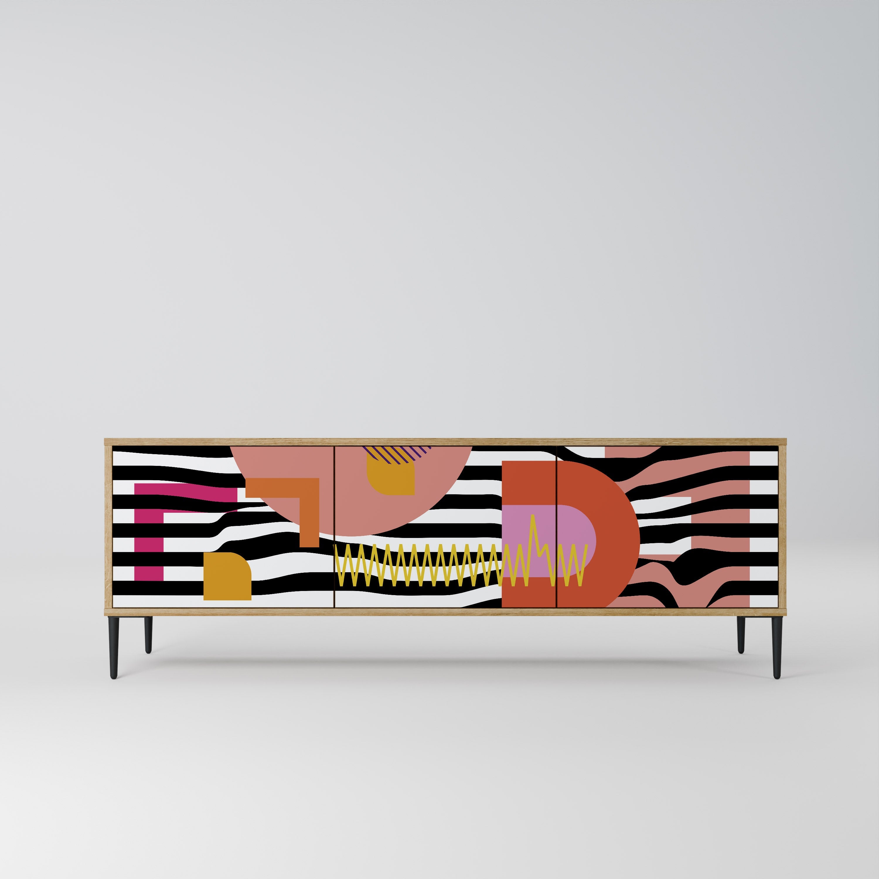 CHROMATIC ABSTRACT 3-Door TV Stand in Oak Effect