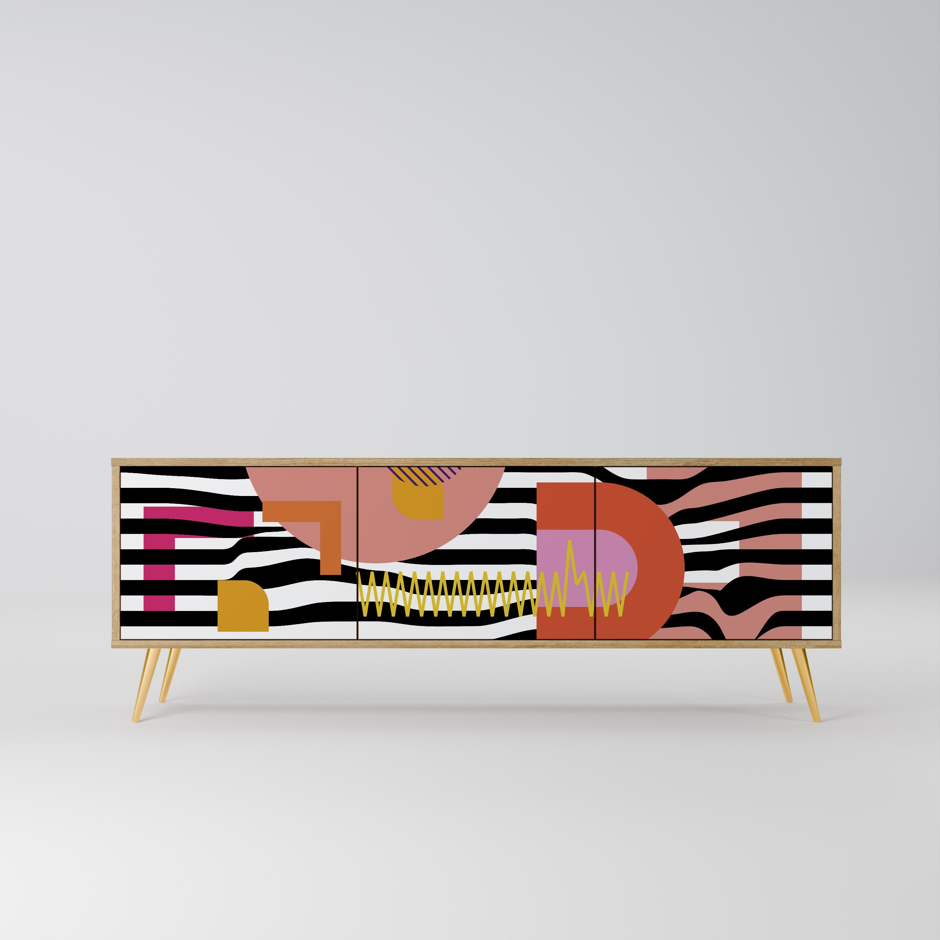 CHROMATIC ABSTRACT 3-Door TV Stand in Oak Effect