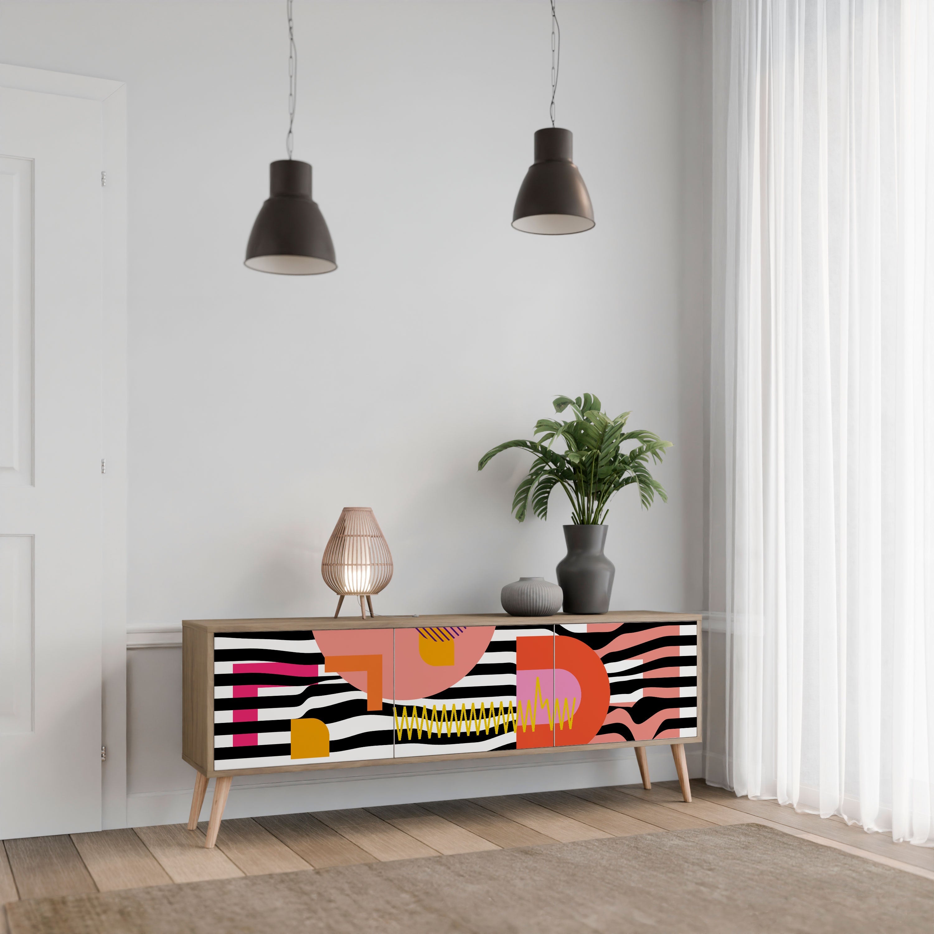 CHROMATIC ABSTRACT 3-Door TV Stand in Oak Effect