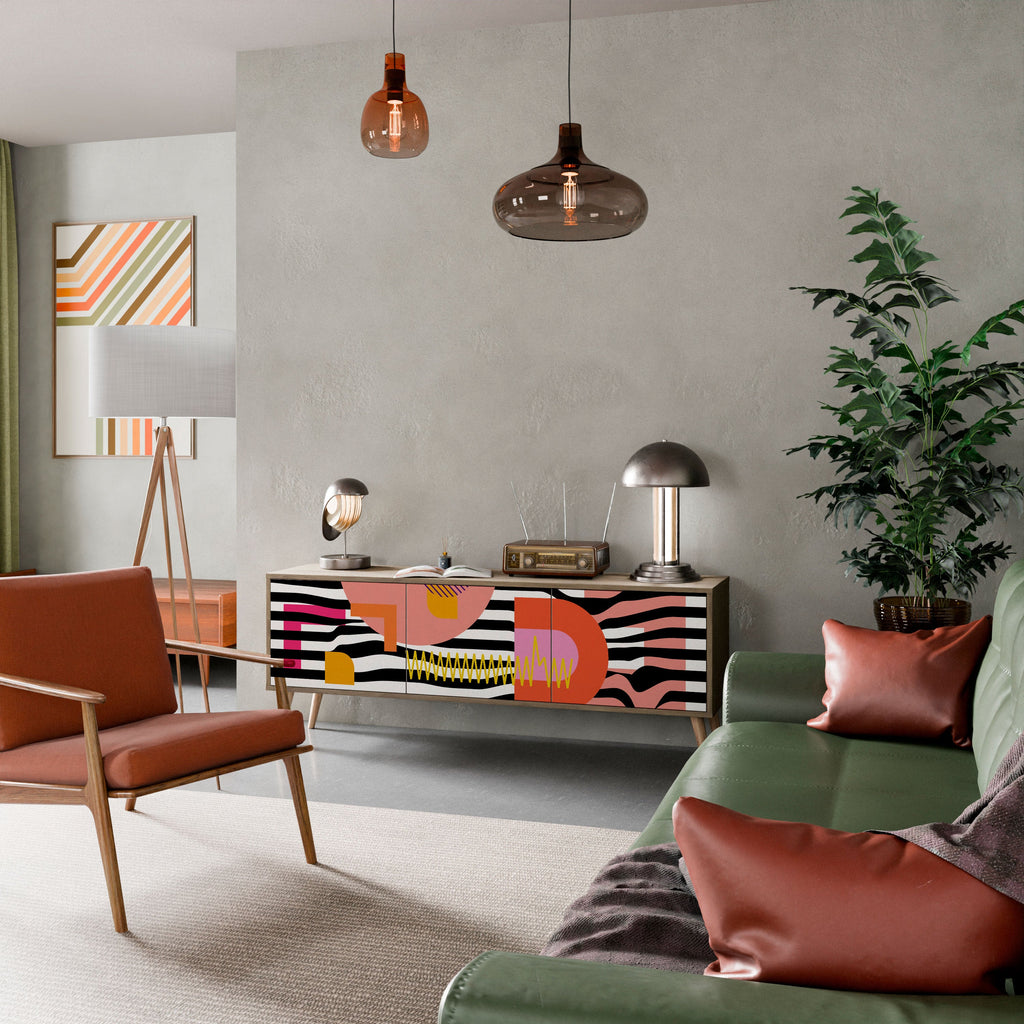 CHROMATIC ABSTRACT 3-Door TV Stand in Oak Effect