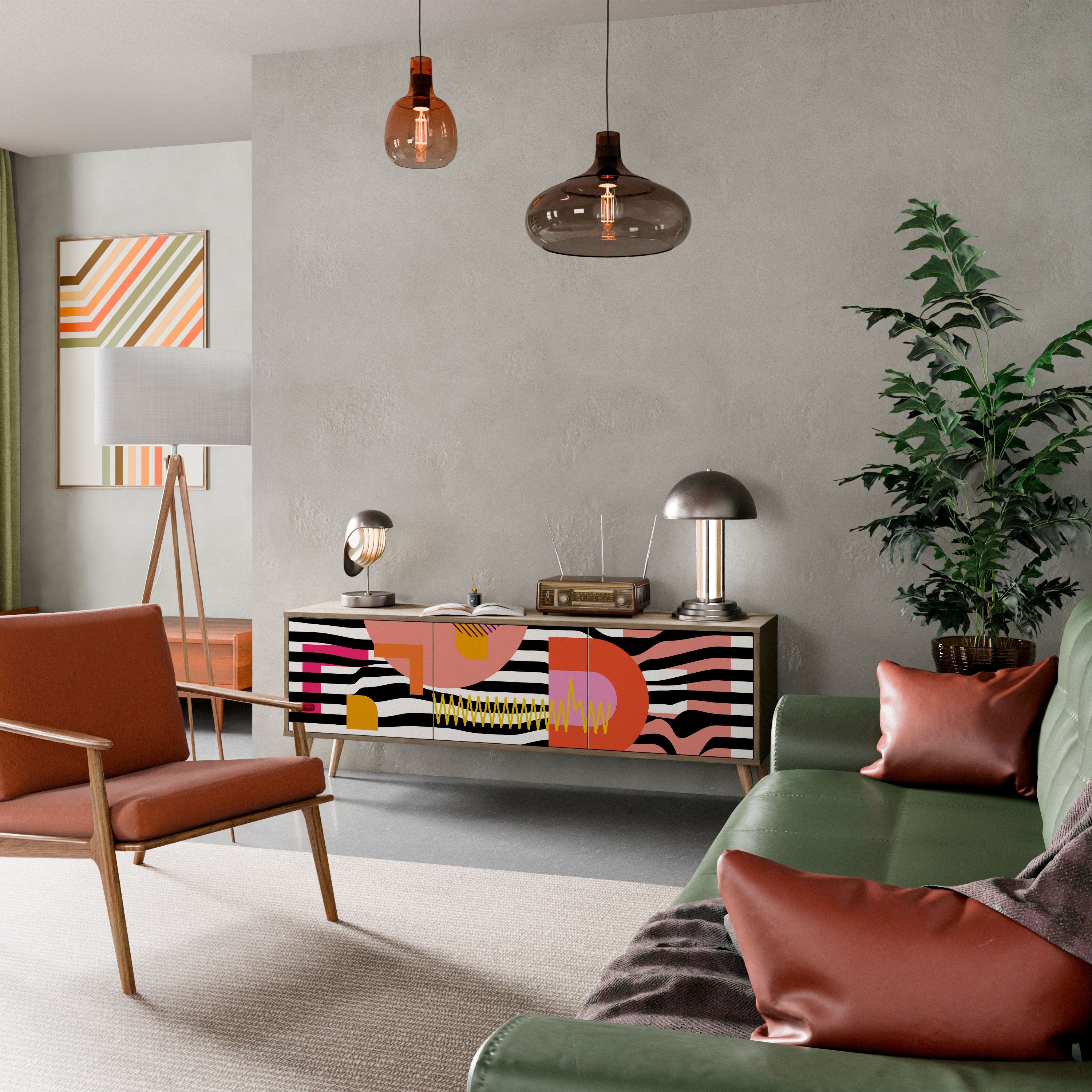 CHROMATIC ABSTRACT 3-Door TV Stand in Oak Effect