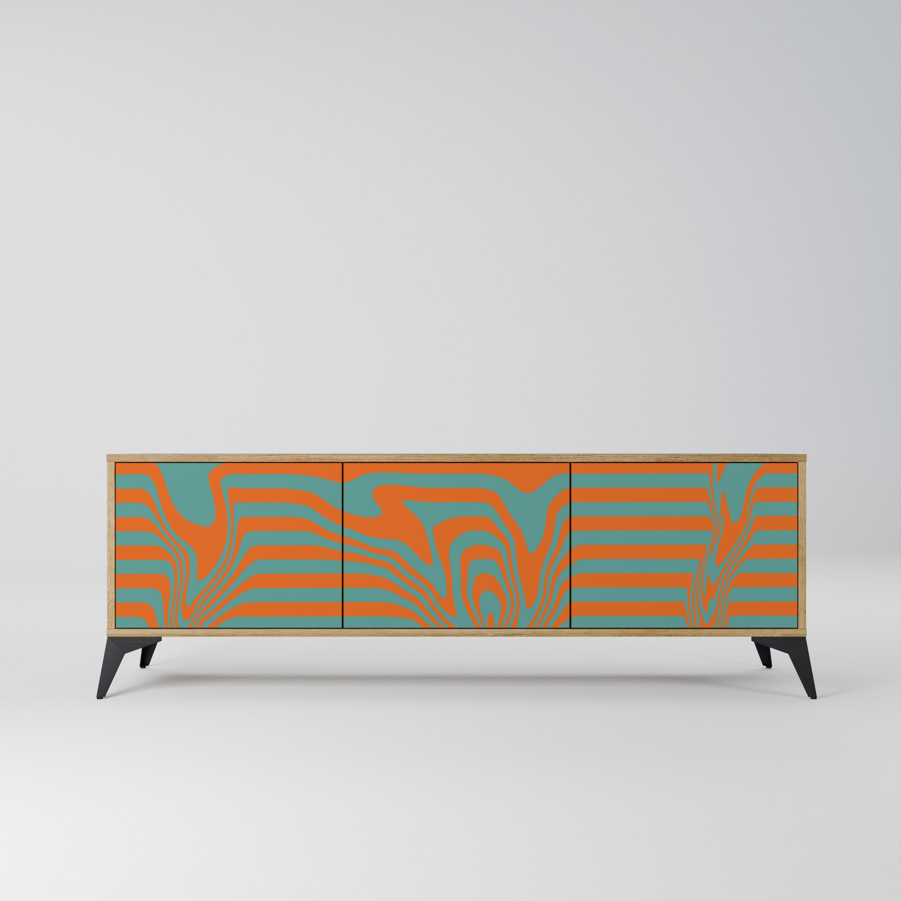 LINE COLLAPSE 3-Door TV Stand in Oak Effect