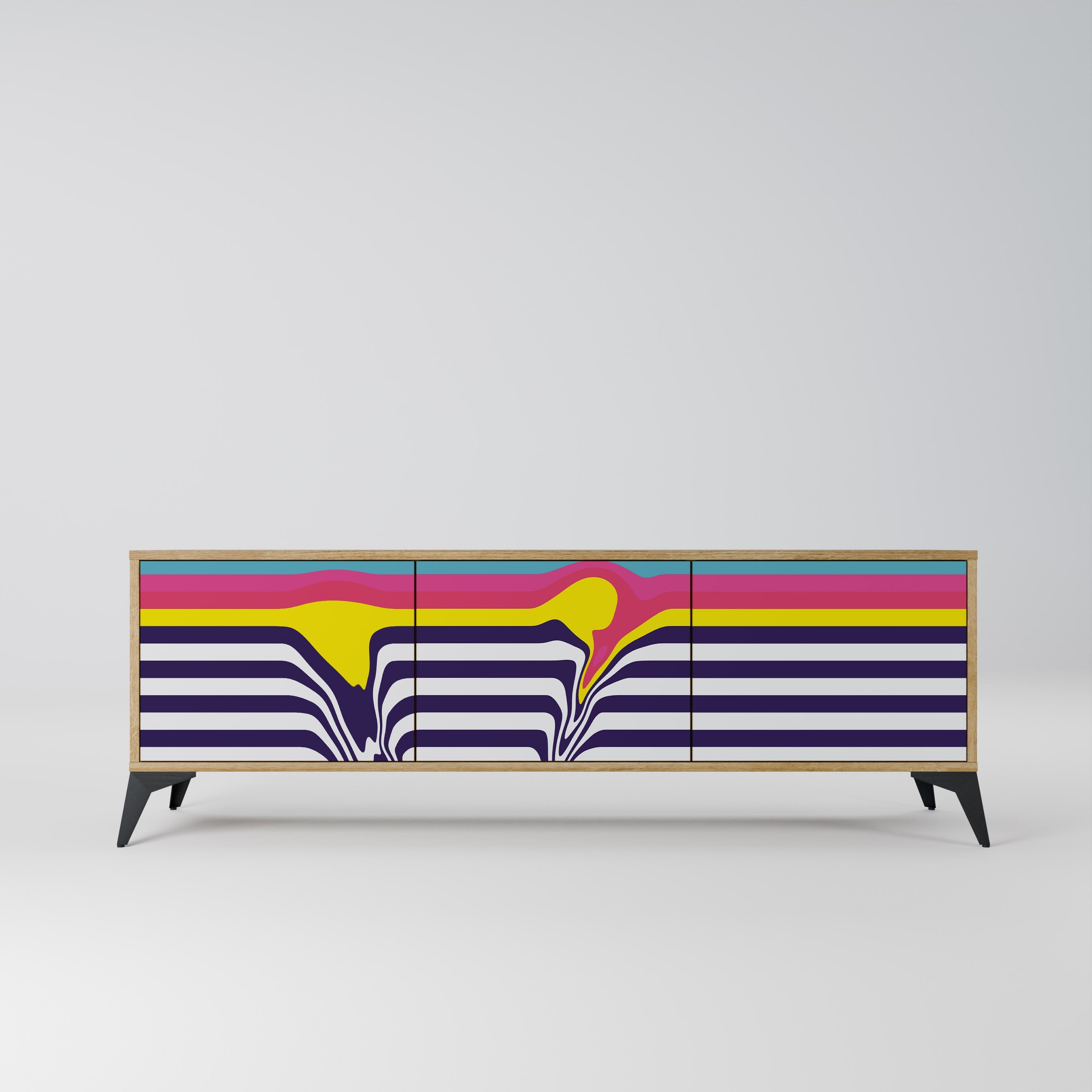 COLORFUL DIVERSION 3-Door TV Stand in Oak Effect