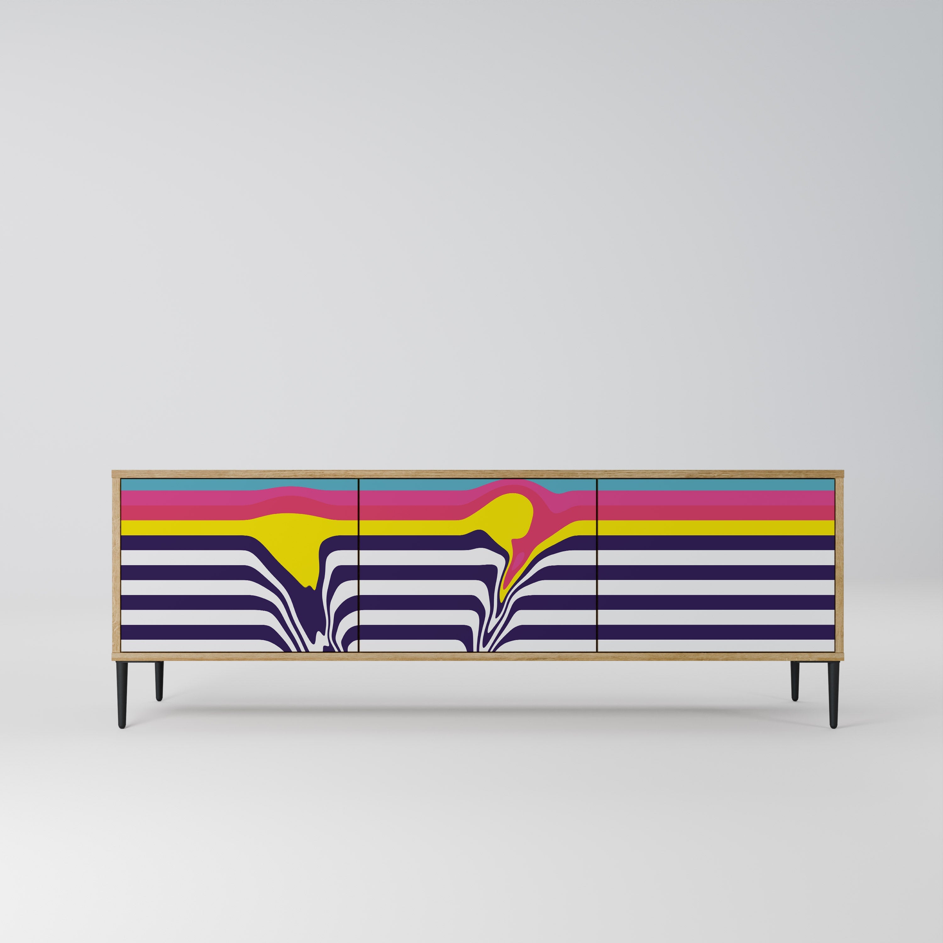 COLORFUL DIVERSION 3-Door TV Stand in Oak Effect