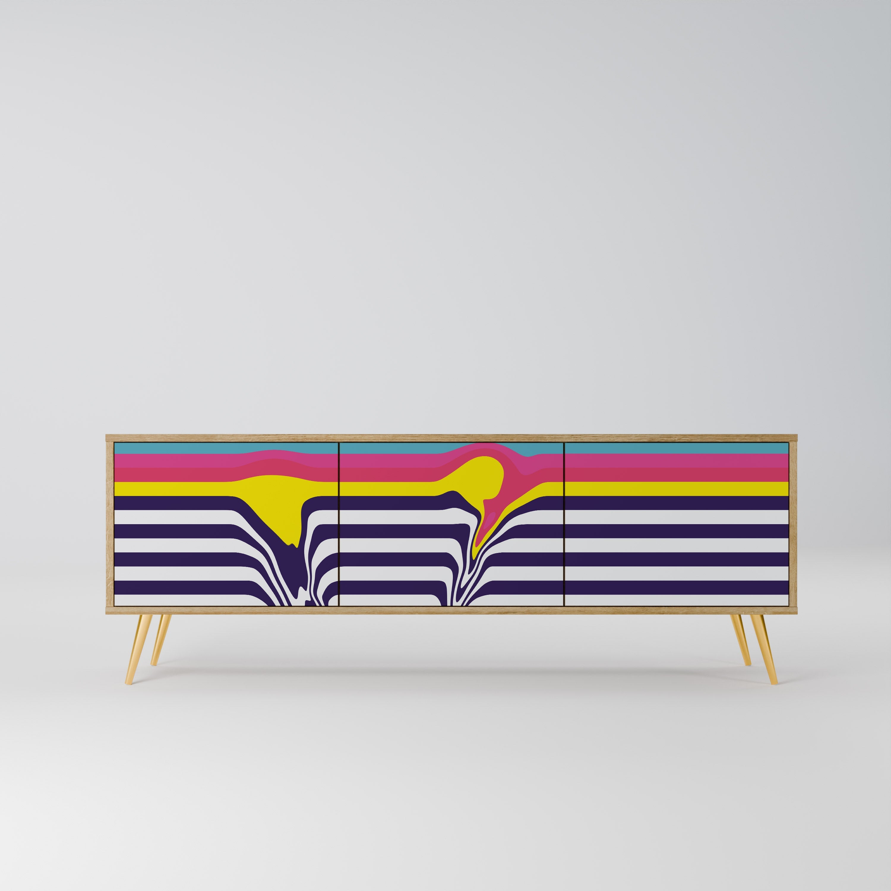 COLORFUL DIVERSION 3-Door TV Stand in Oak Effect