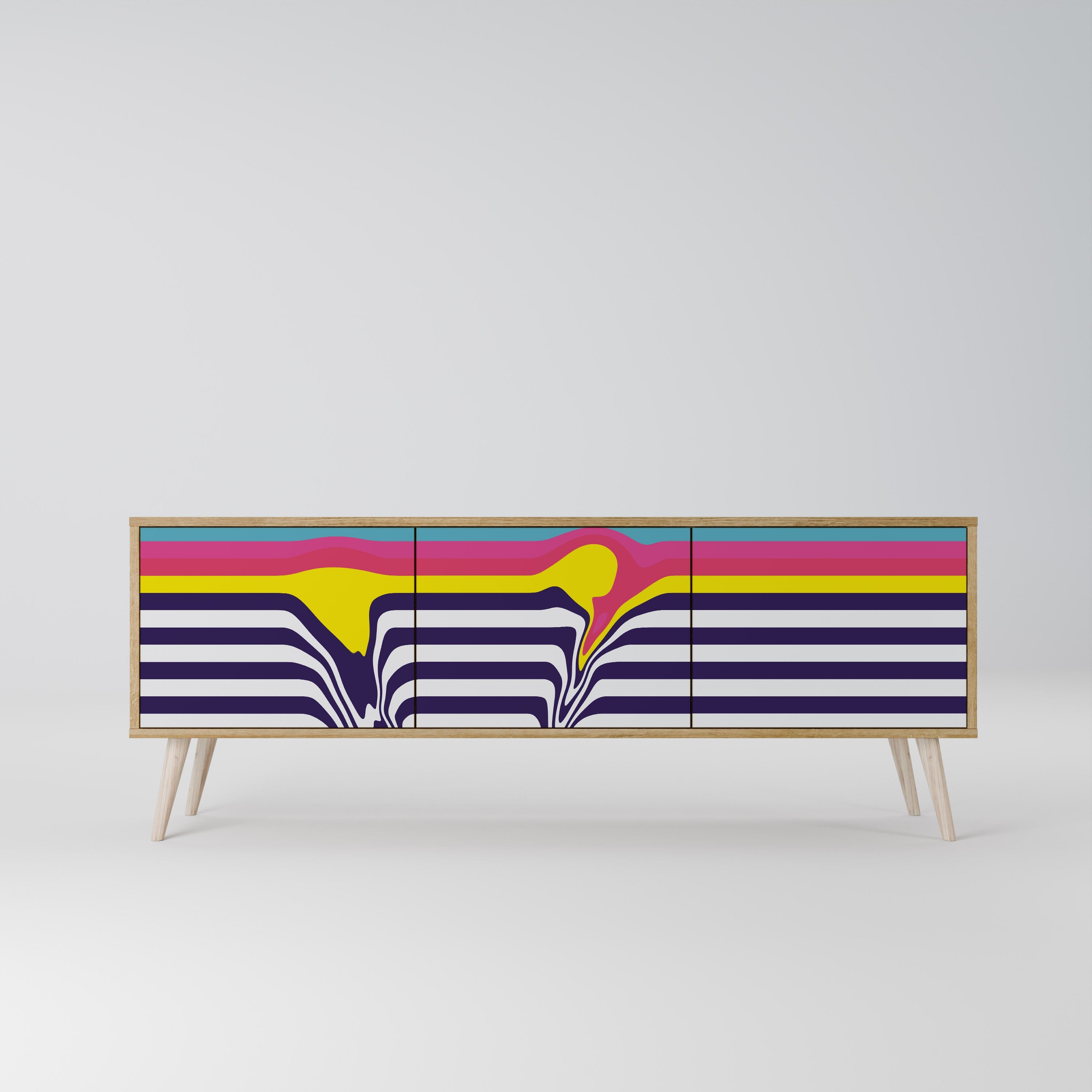 COLORFUL DIVERSION TV-Lowboard mit 3 Türen in Eiche-Optik