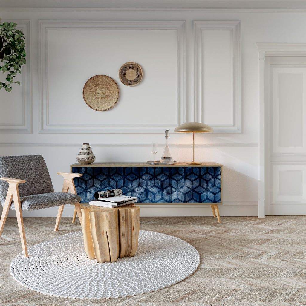 CUBIC MIST 3-Door TV Stand in Oak Effect