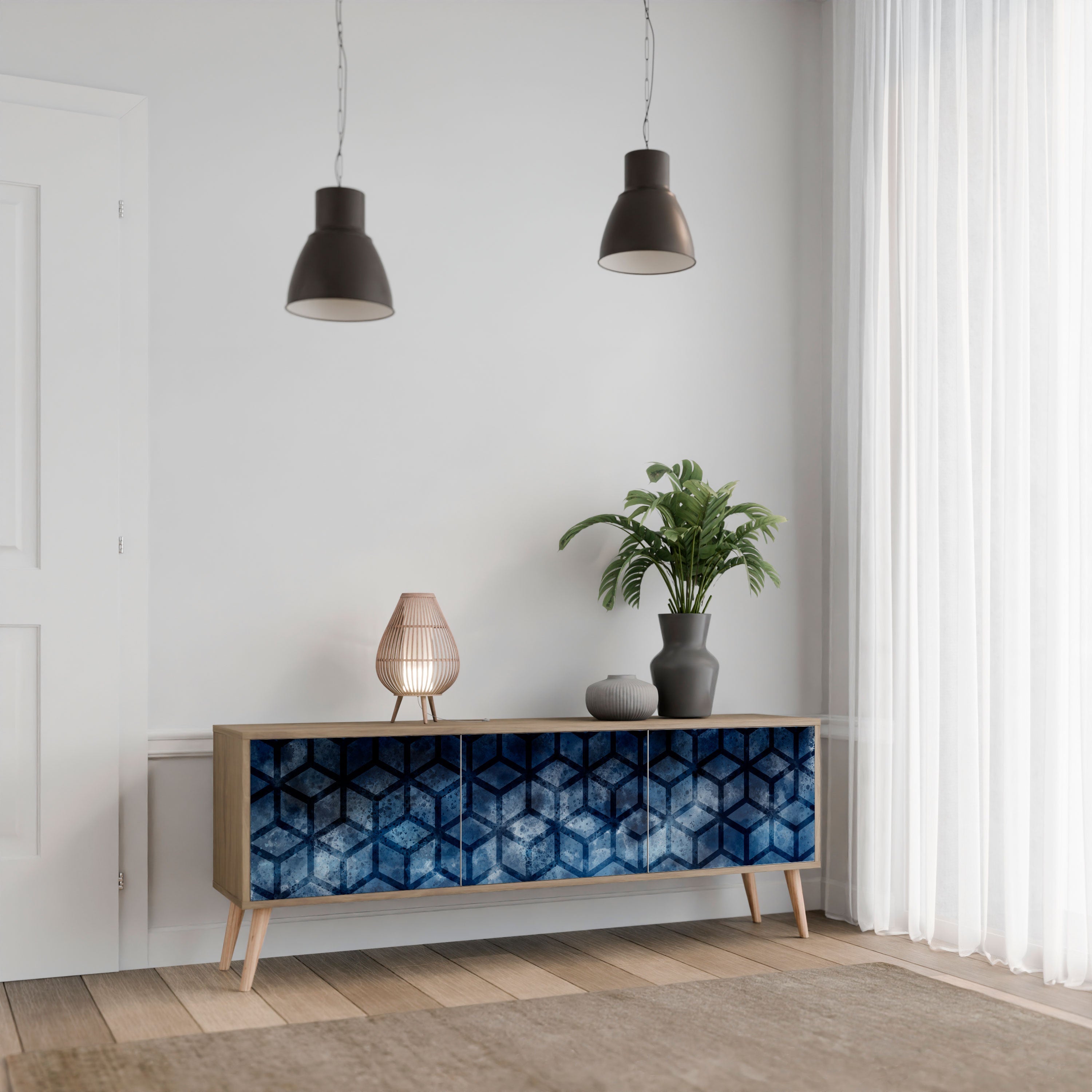 CUBIC MIST 3-Door TV Stand in Oak Effect