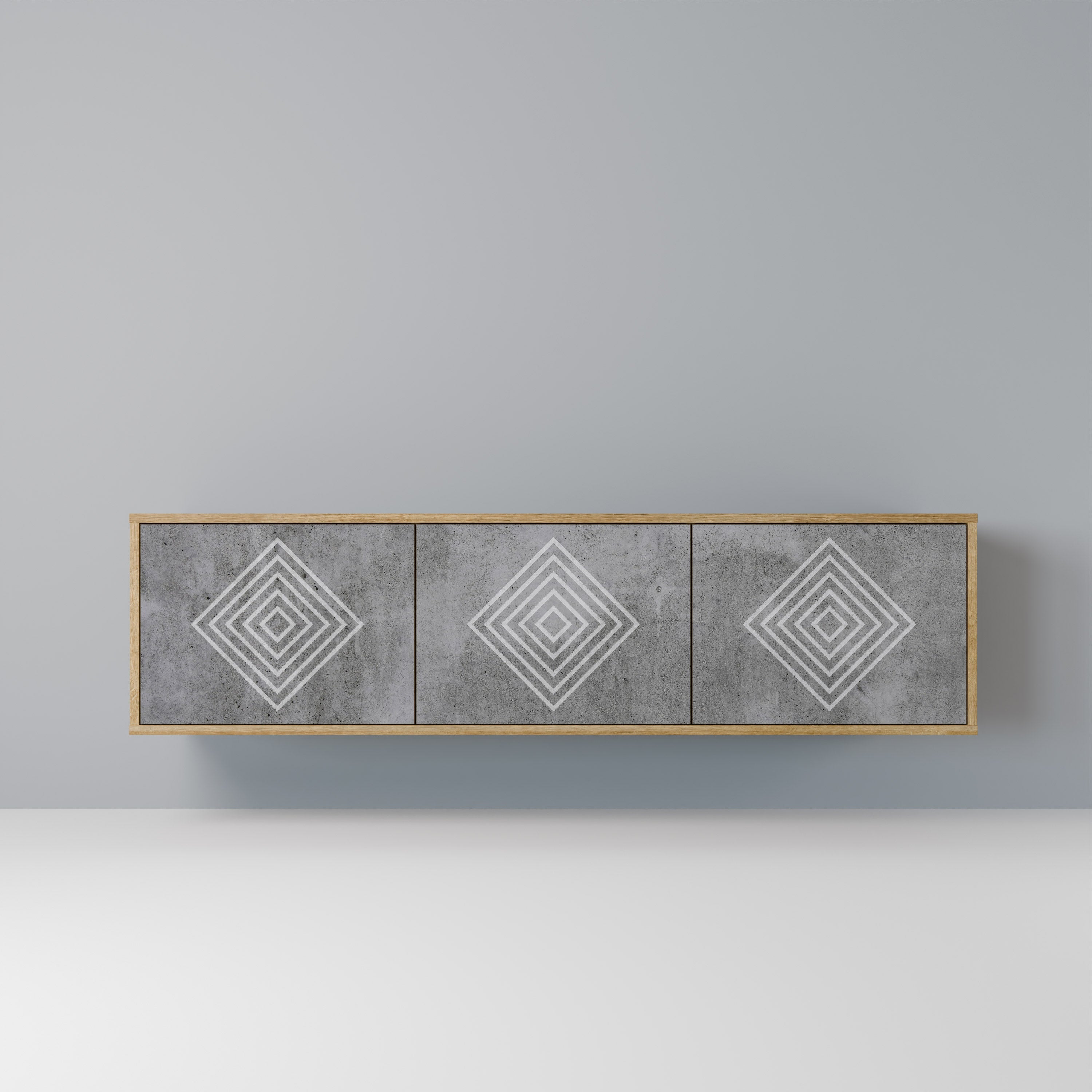 POLYGONAL ARTISTRY 3-Door TV Stand in Oak Effect