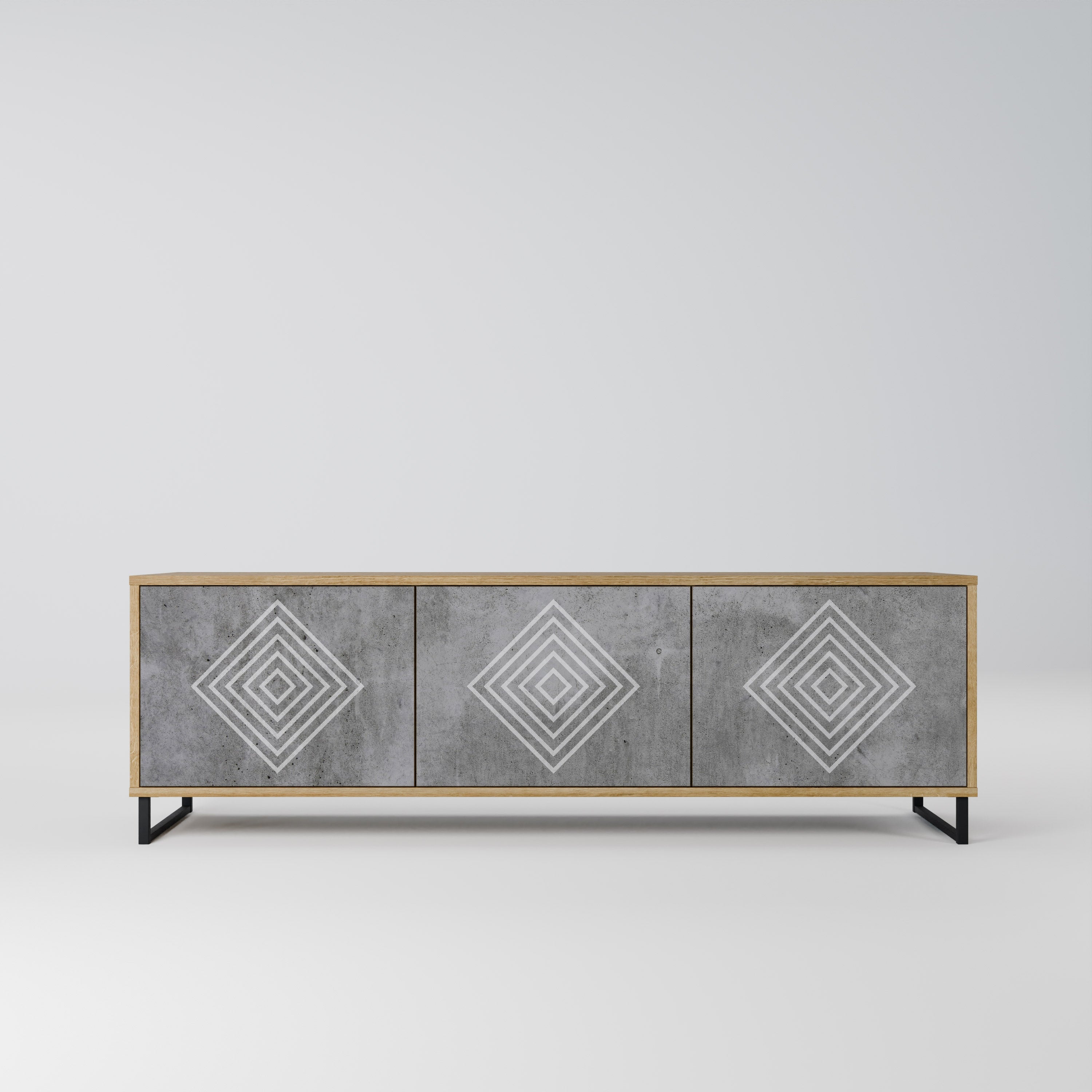 POLYGONAL ARTISTRY 3-Door TV Stand in Oak Effect