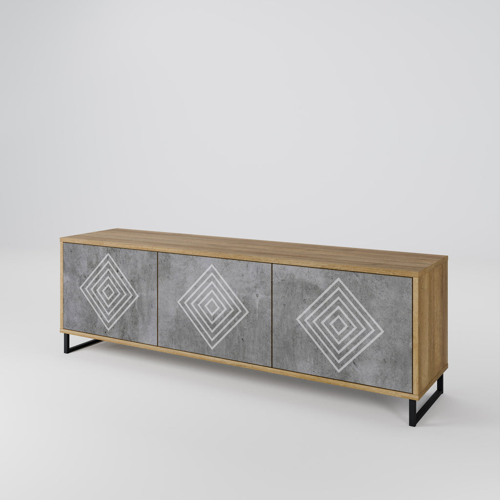 POLYGONAL ARTISTRY 3-Door TV Stand in Oak Effect