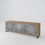 POLYGONAL ARTISTRY 3-Door TV Stand in Oak Effect