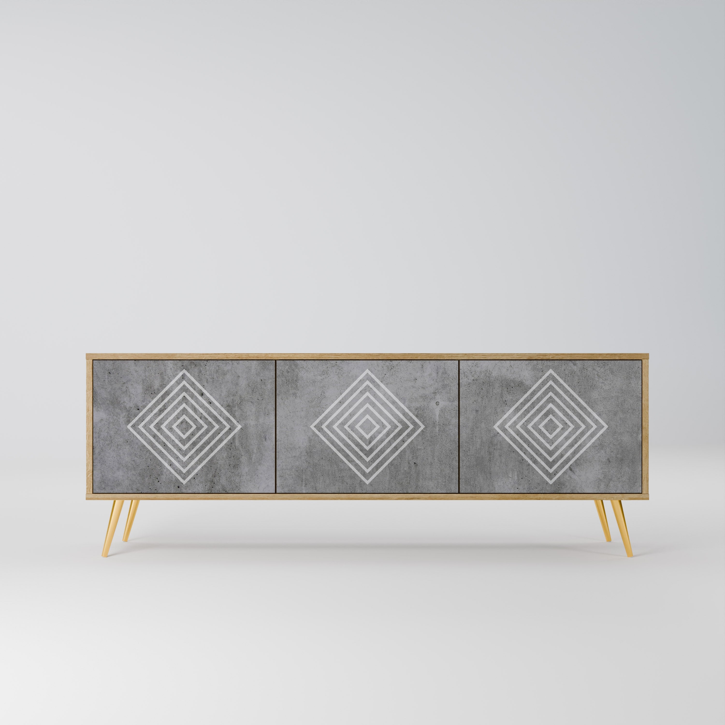 POLYGONAL ARTISTRY 3-Door TV Stand in Oak Effect