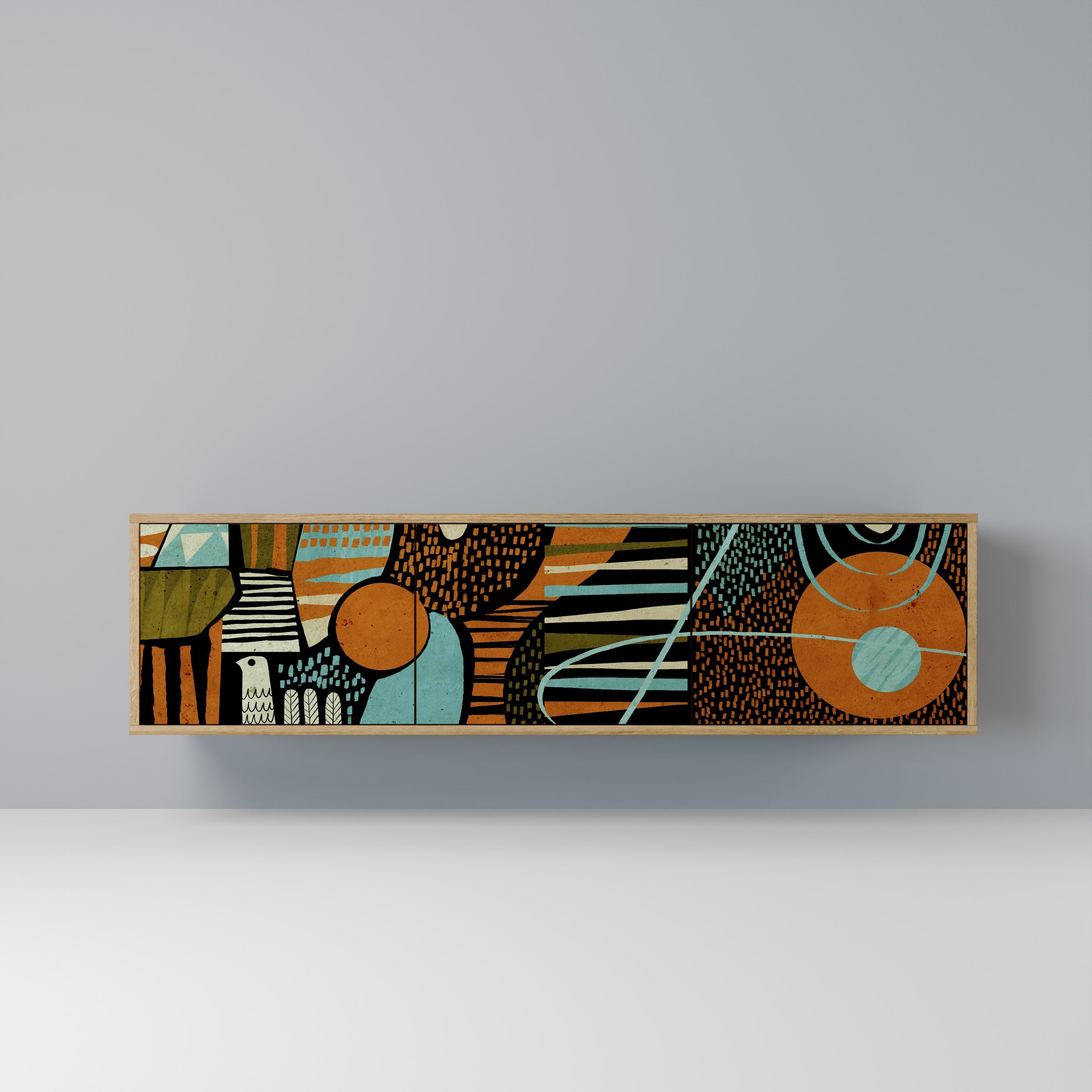 GEODE GLIMMER 3-Door TV Stand in Oak Effect