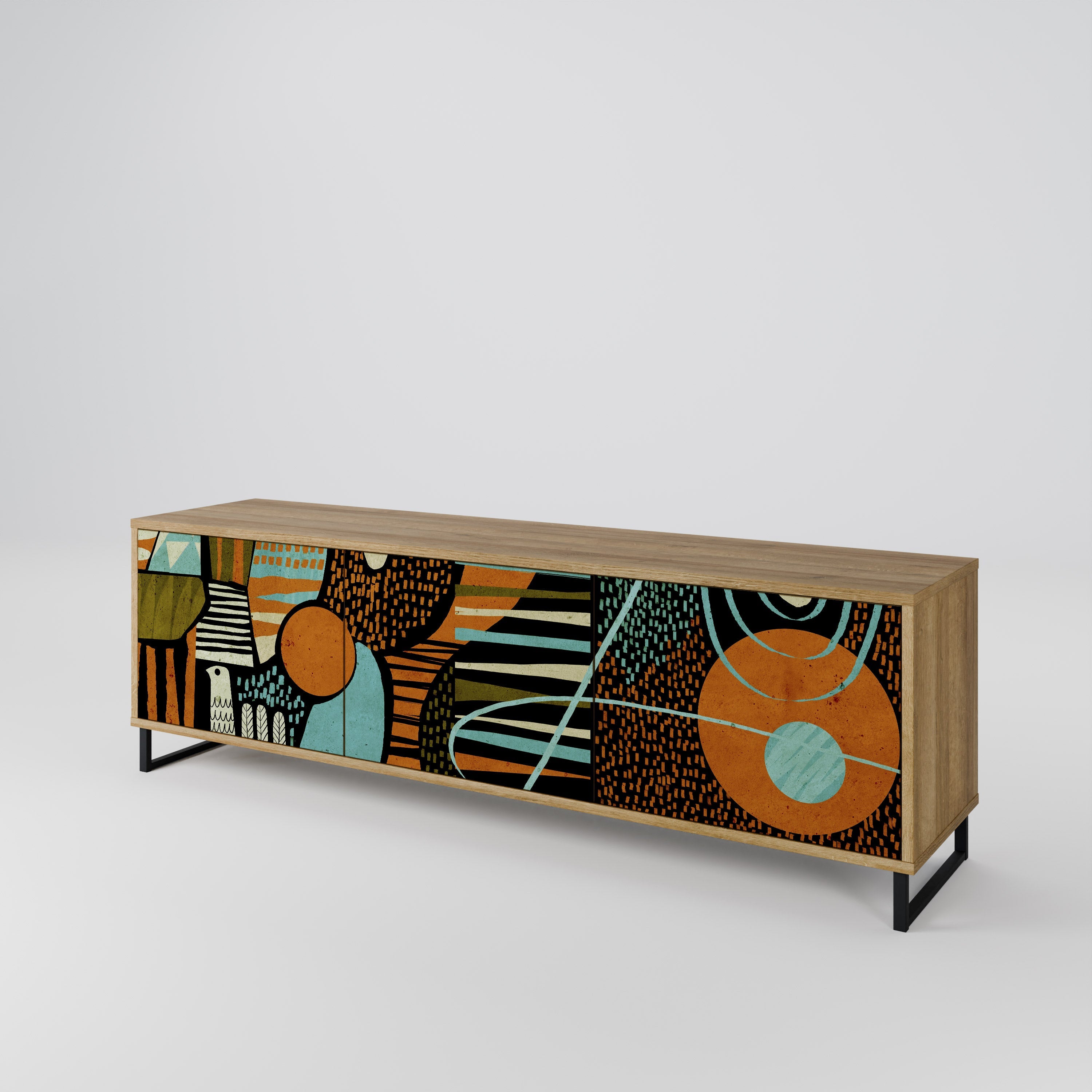 GEODE GLIMMER 3-Door TV Stand in Oak Effect