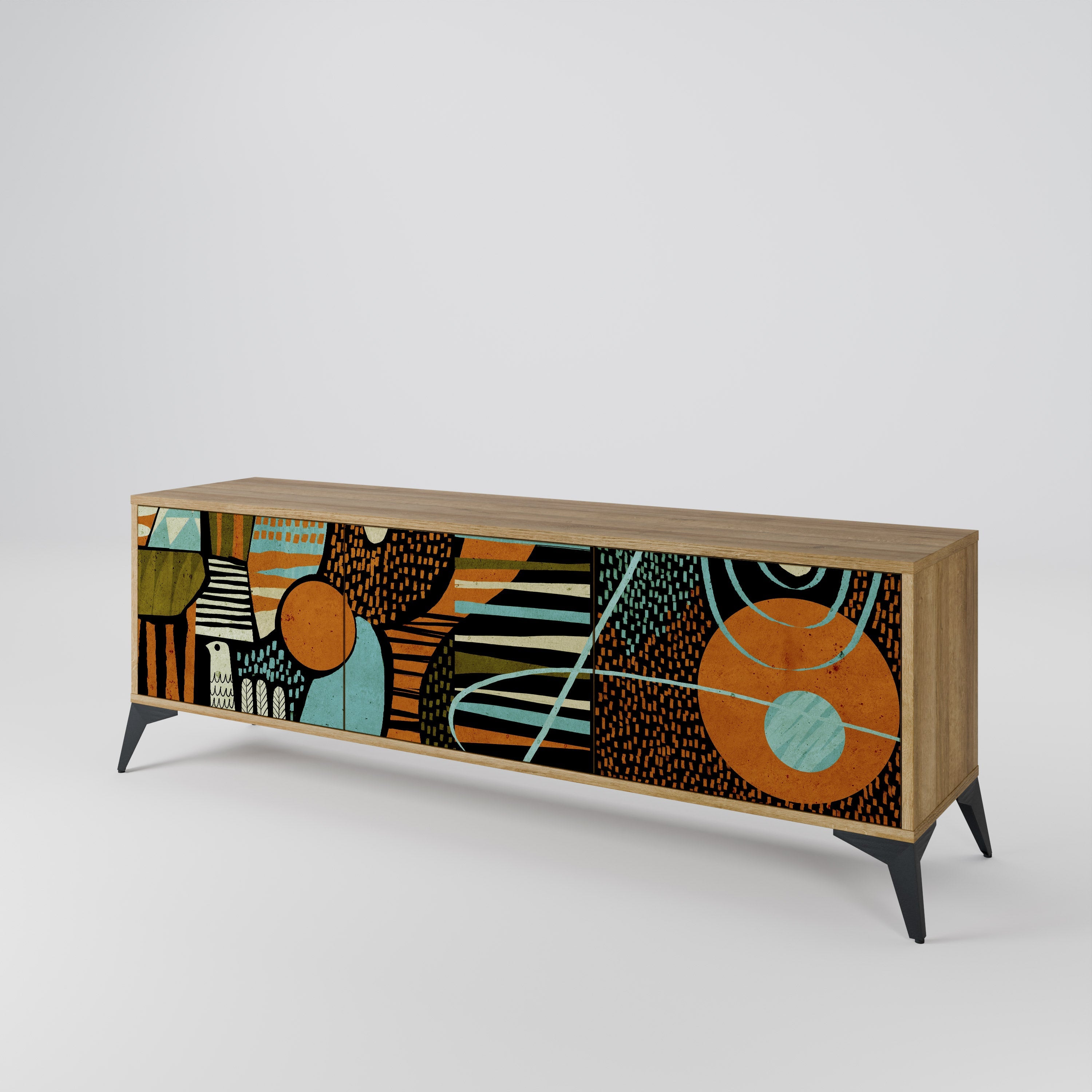 GEODE GLIMMER 3-Door TV Stand in Oak Effect