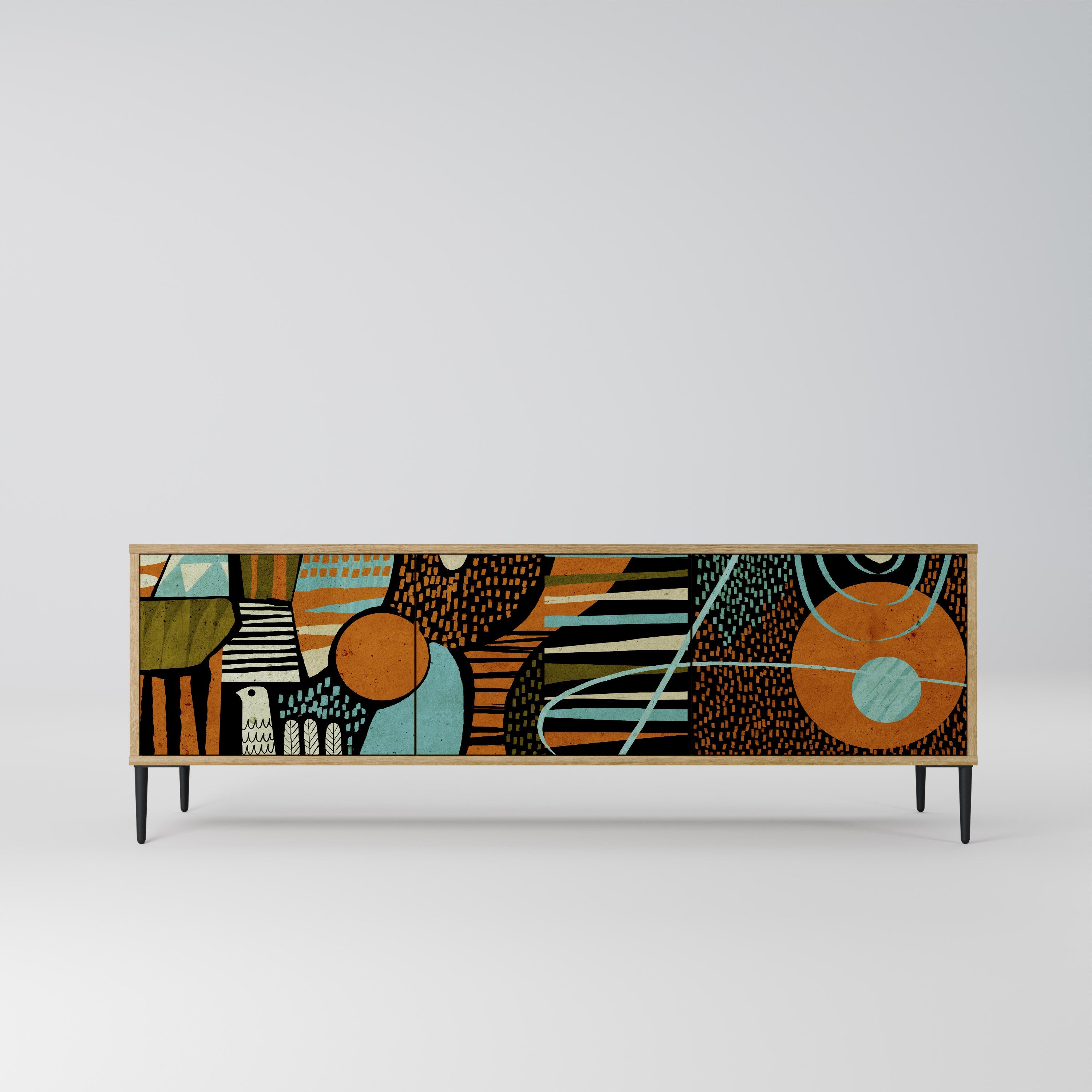 GEODE GLIMMER 3-Door TV Stand in Oak Effect