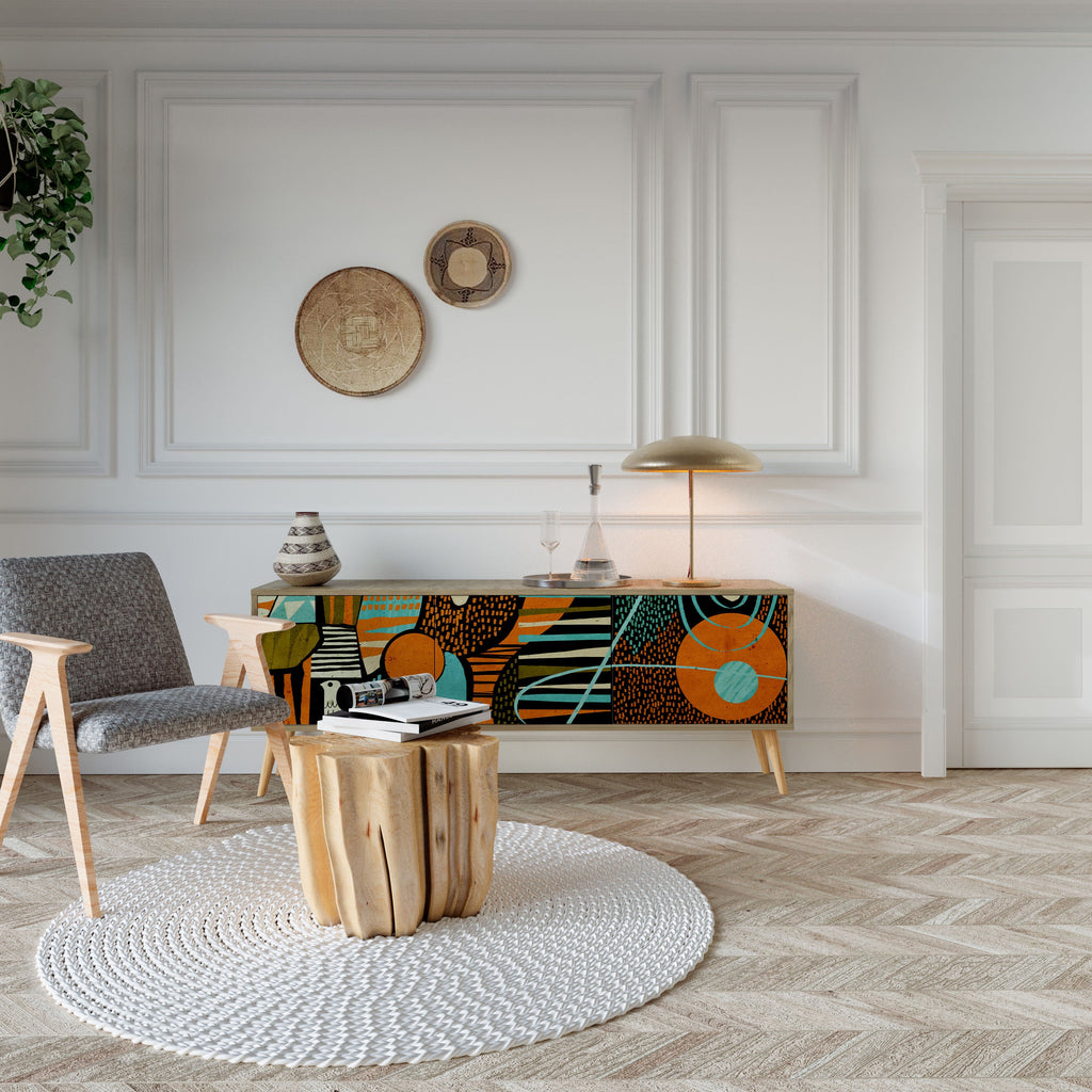 GEODE GLIMMER 3-Door TV Stand in Oak Effect