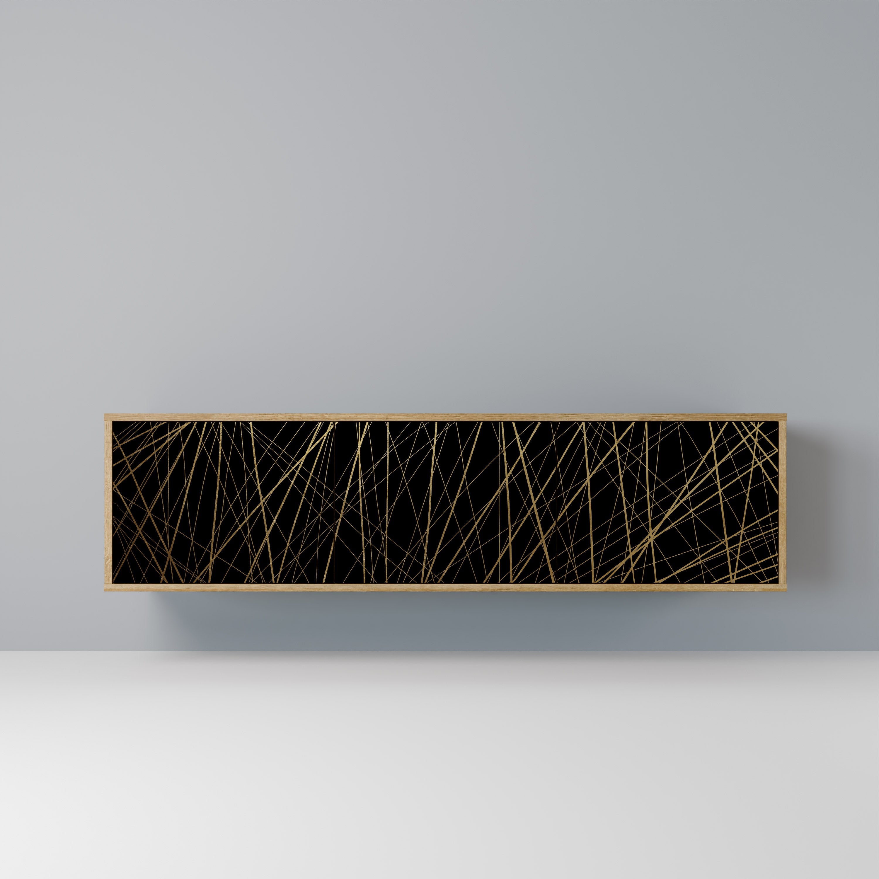 BRIGHT MESH 3-Door TV Stand in Oak Effect