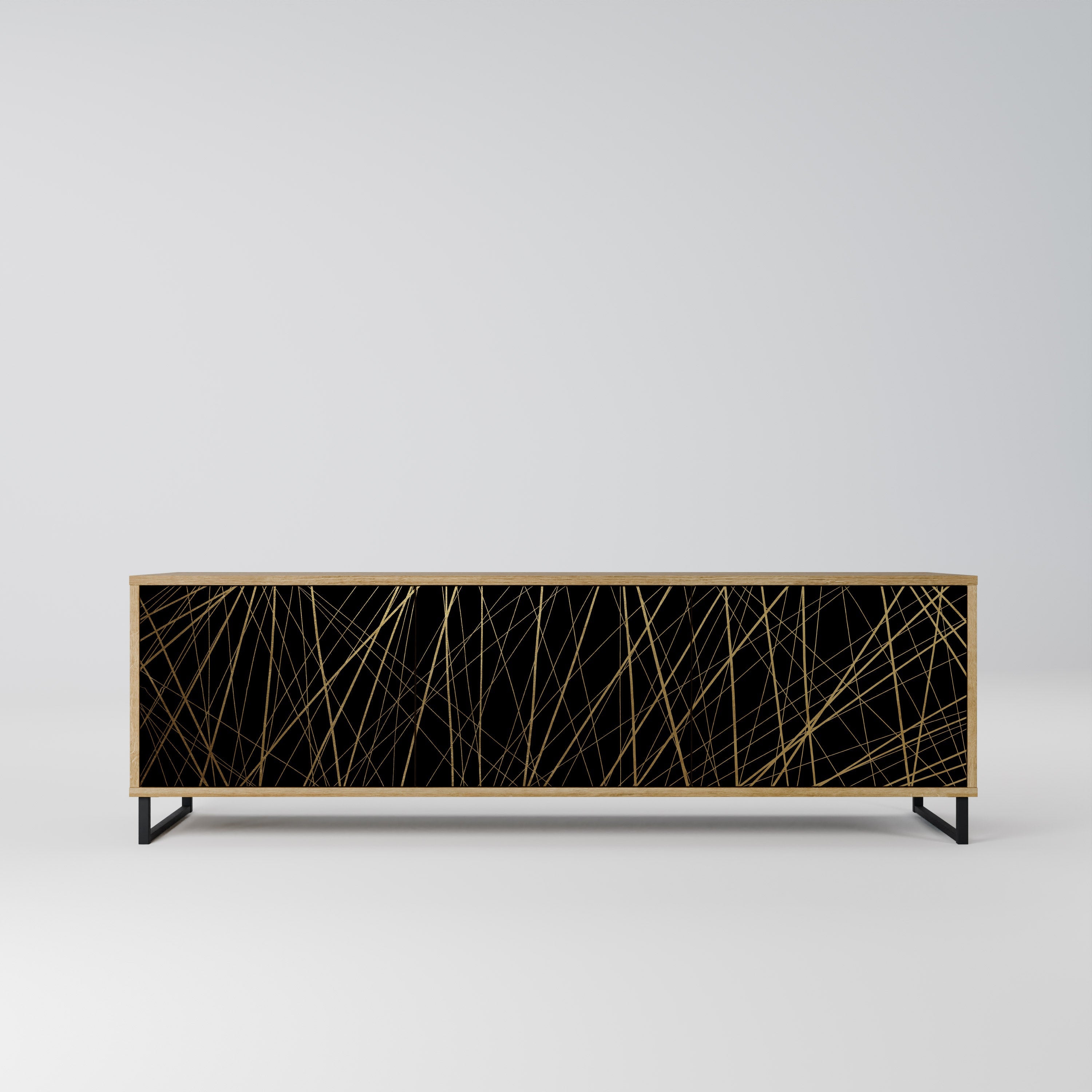 BRIGHT MESH 3-Door TV Stand in Oak Effect