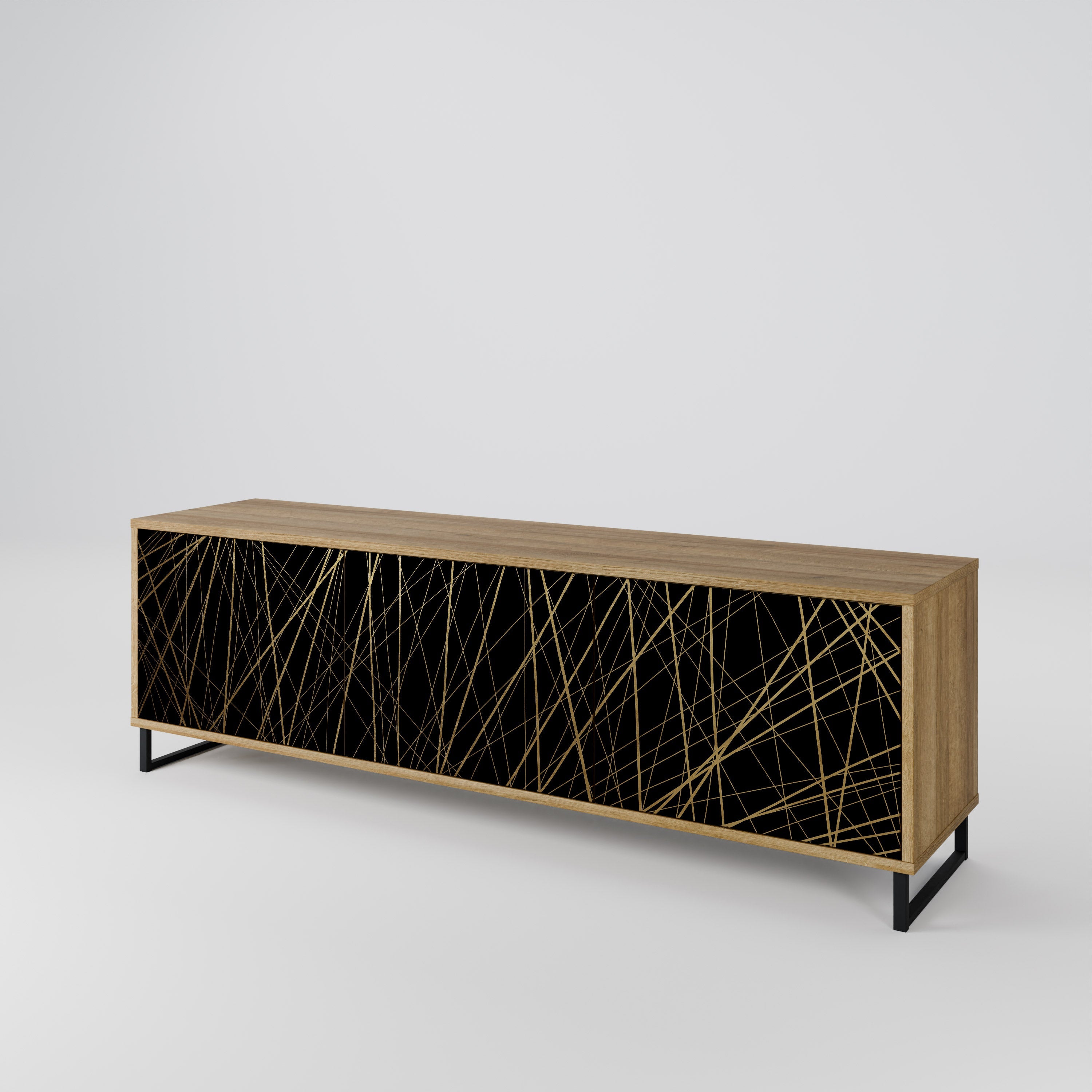 BRIGHT MESH 3-Door TV Stand in Oak Effect