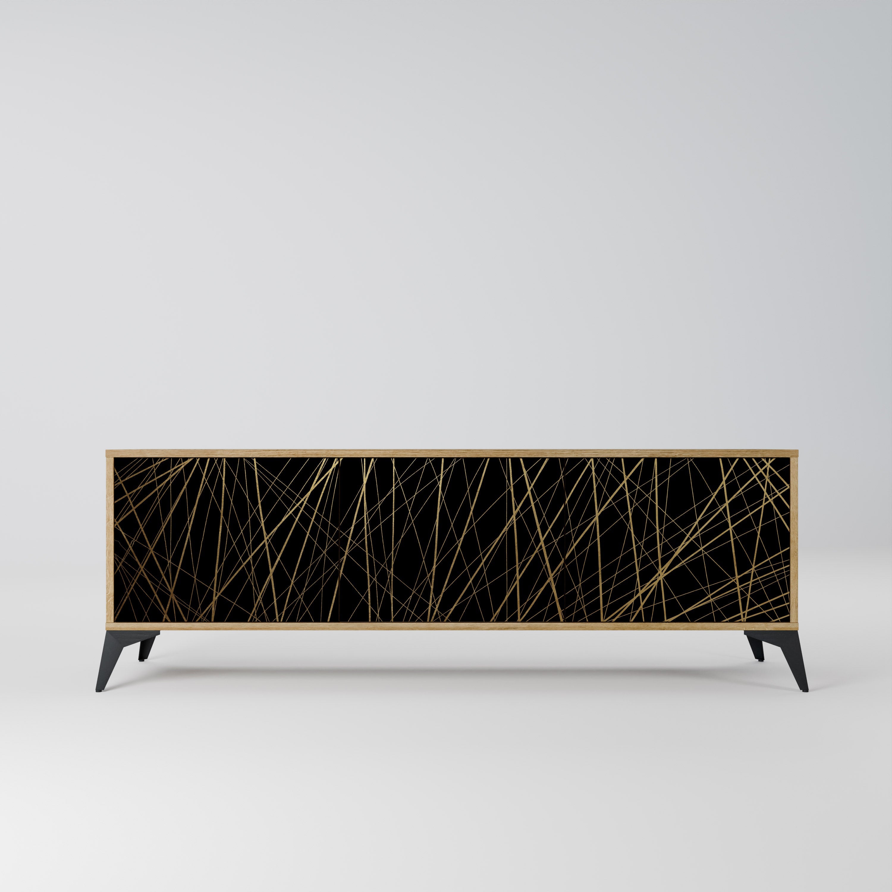 BRIGHT MESH 3-Door TV Stand in Oak Effect