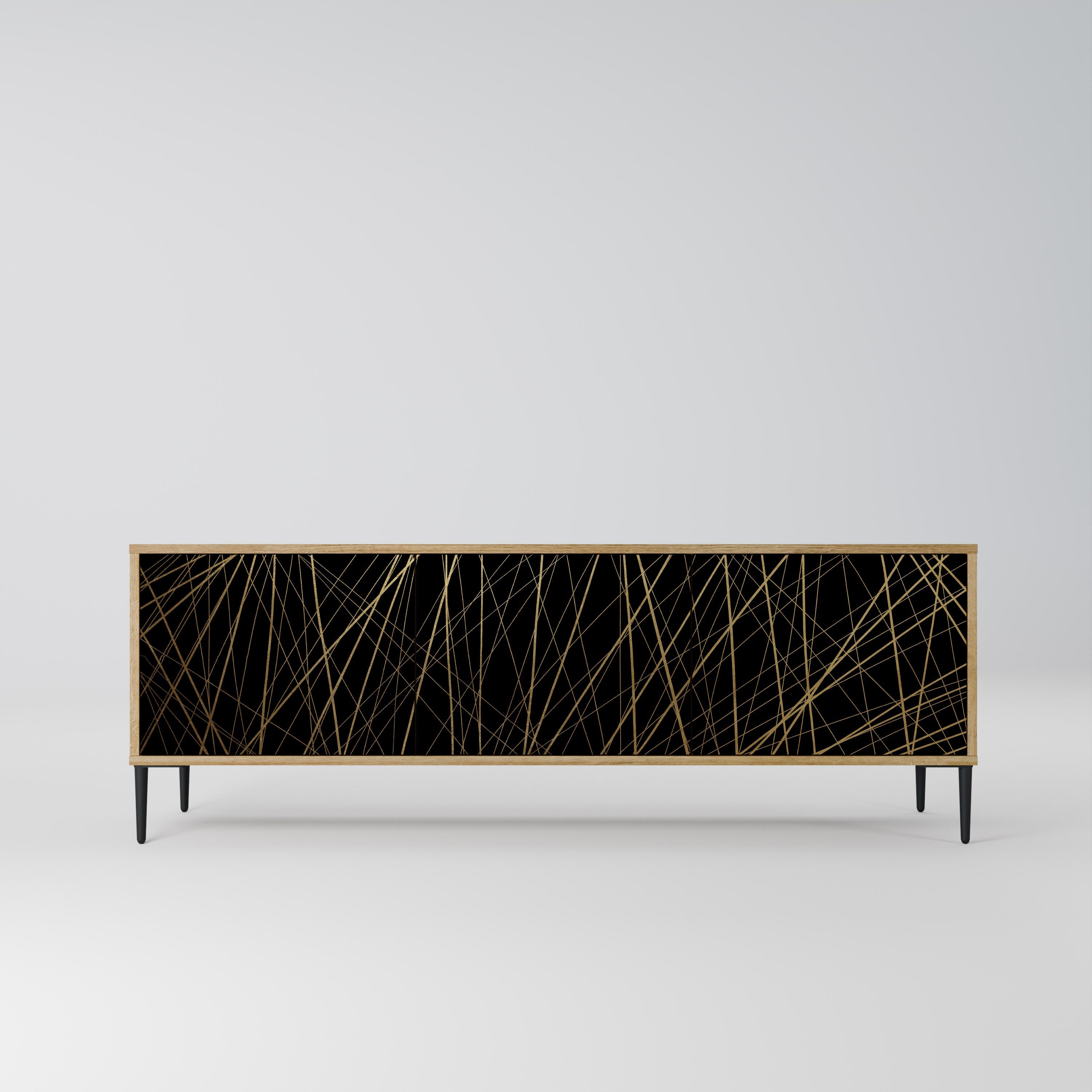 BRIGHT MESH 3-Door TV Stand in Oak Effect