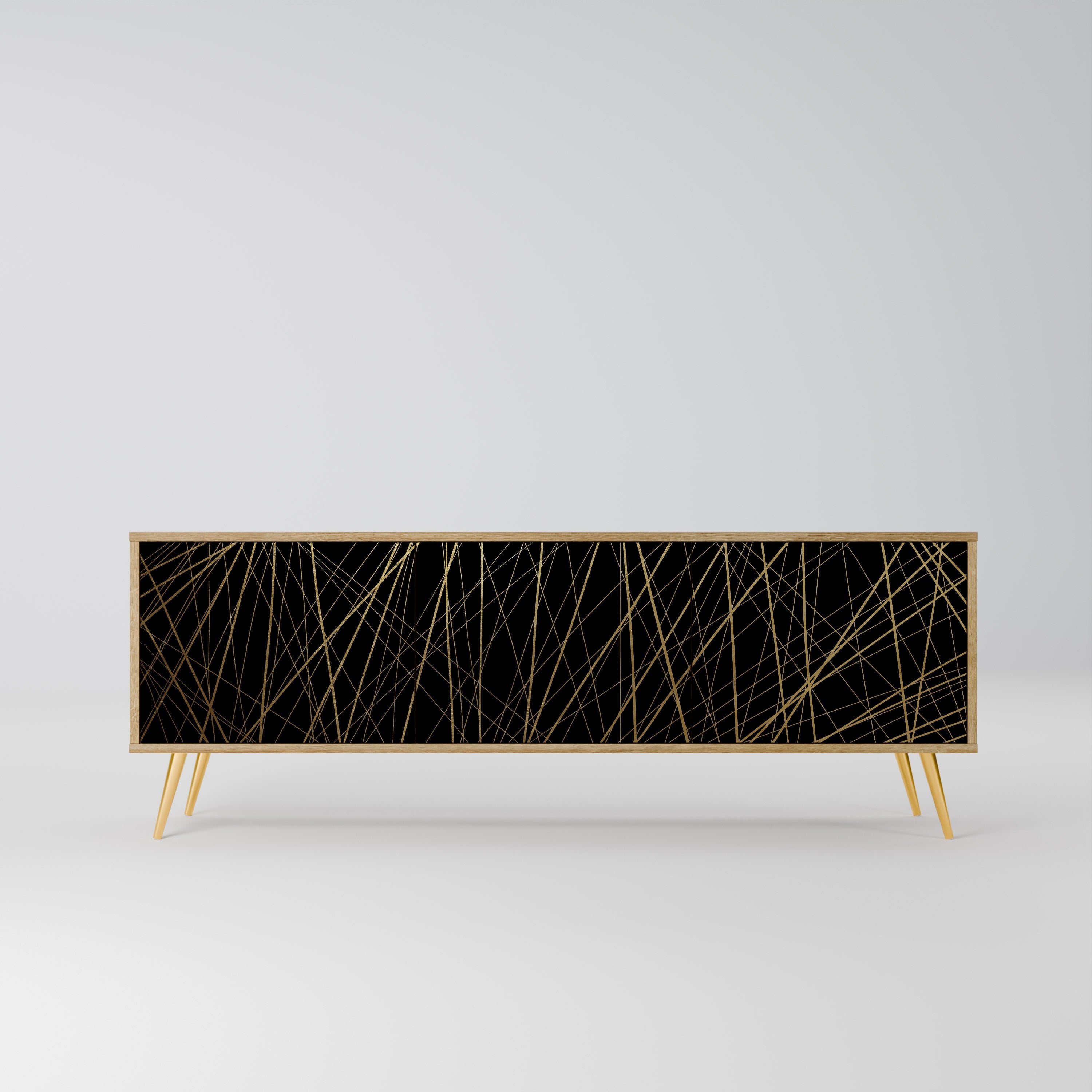 BRIGHT MESH 3-Door TV Stand in Oak Effect