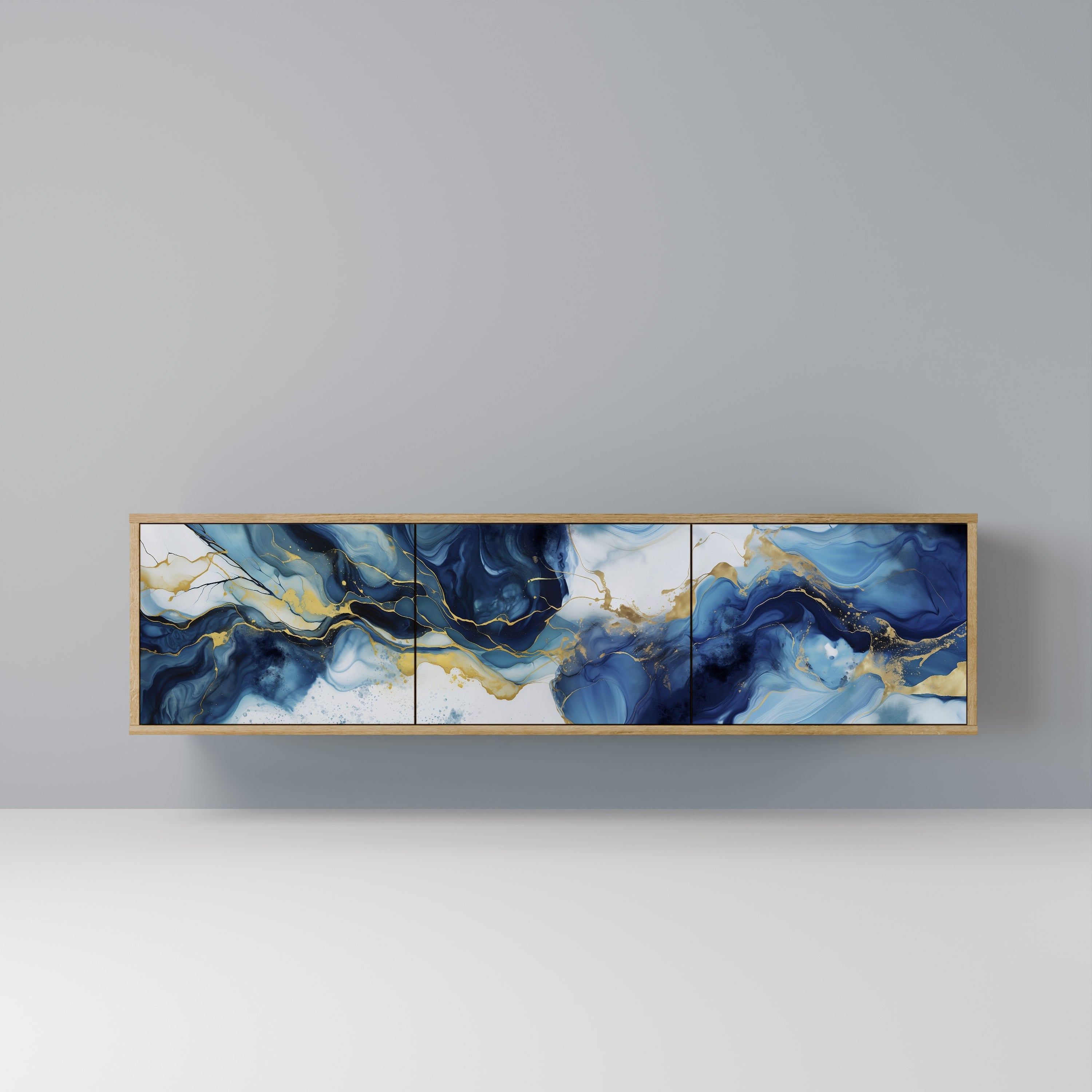 INKY MARBLE 3-Door TV Stand in Oak Effect