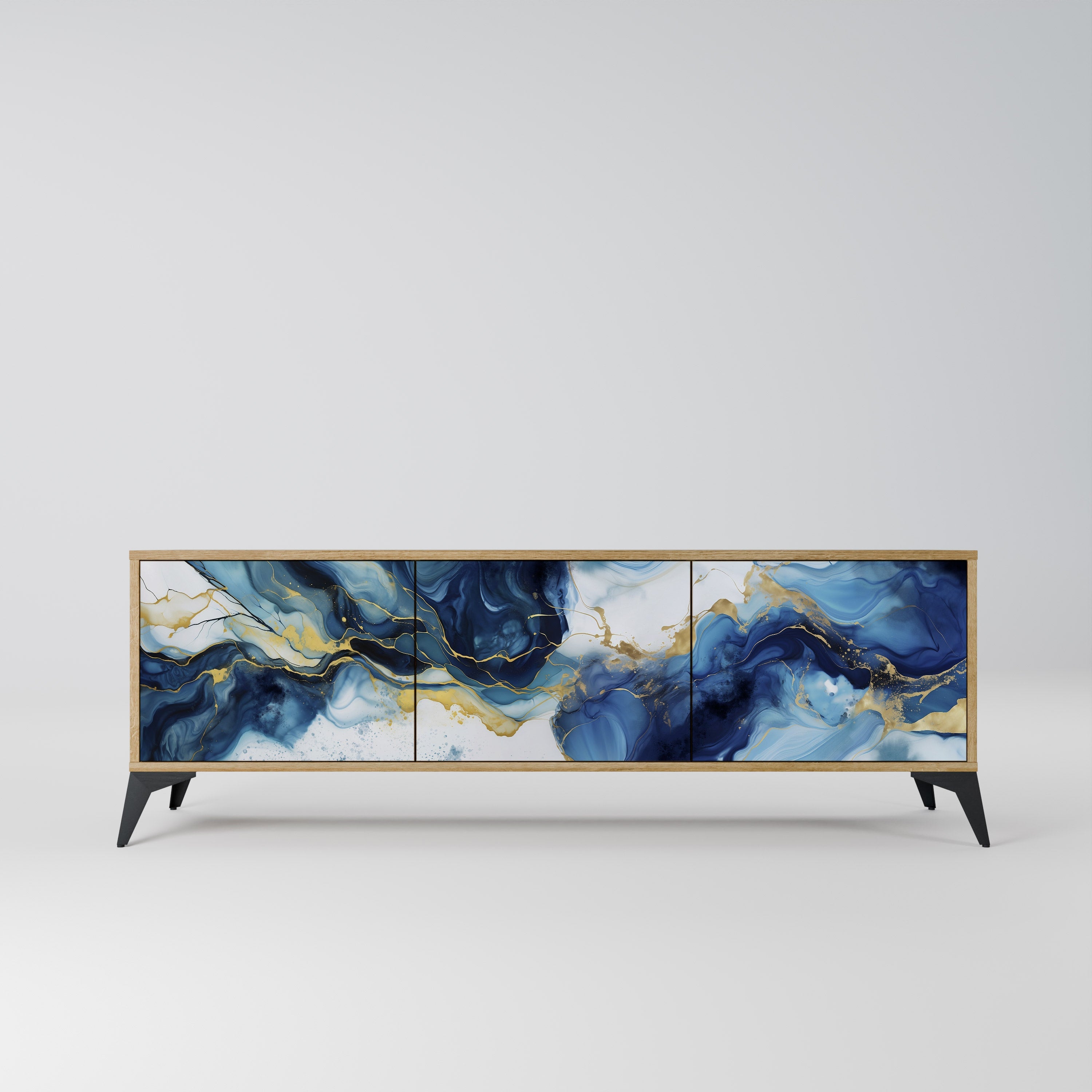 INKY MARBLE 3-Door TV Stand in Oak Effect