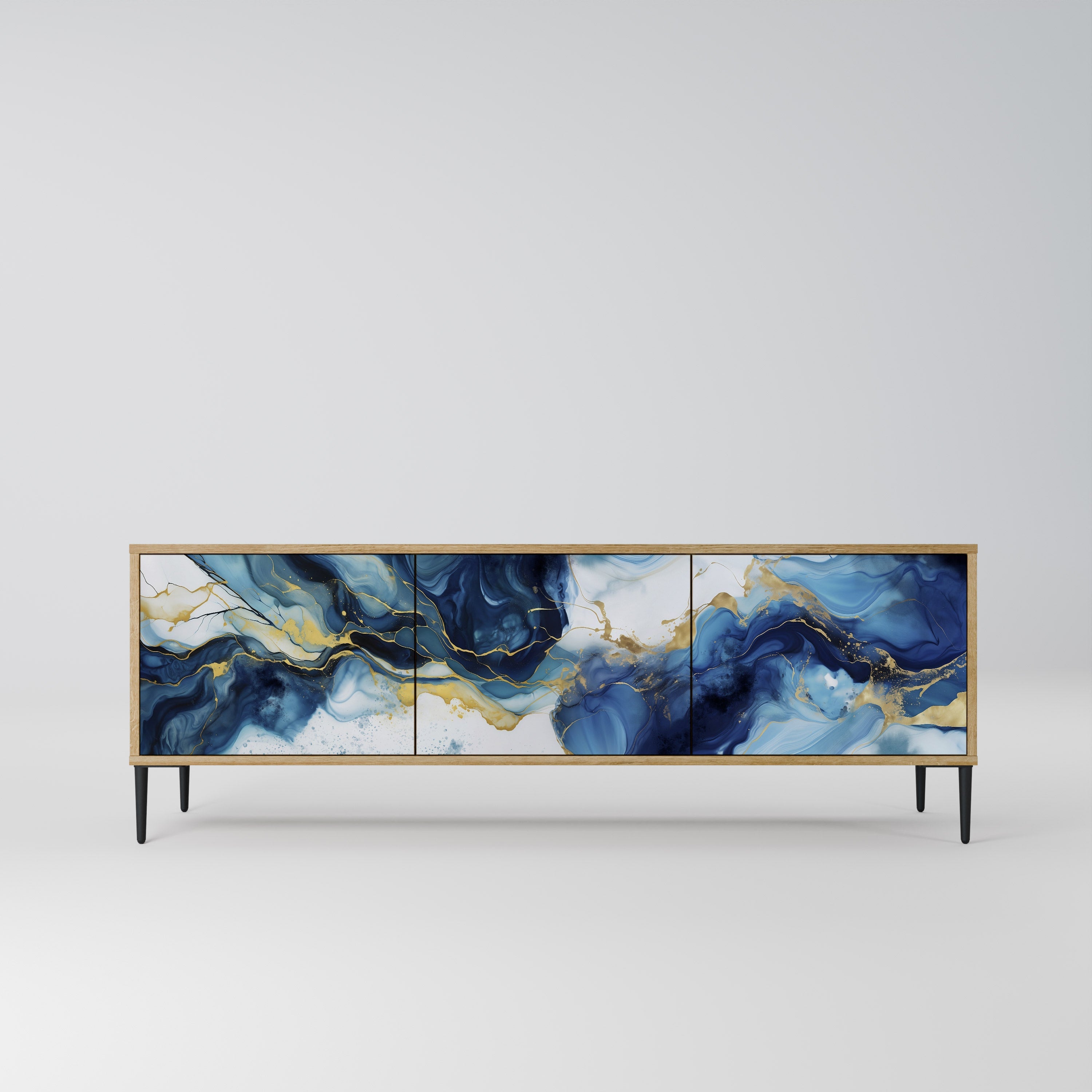 INKY MARBLE 3-Door TV Stand in Oak Effect