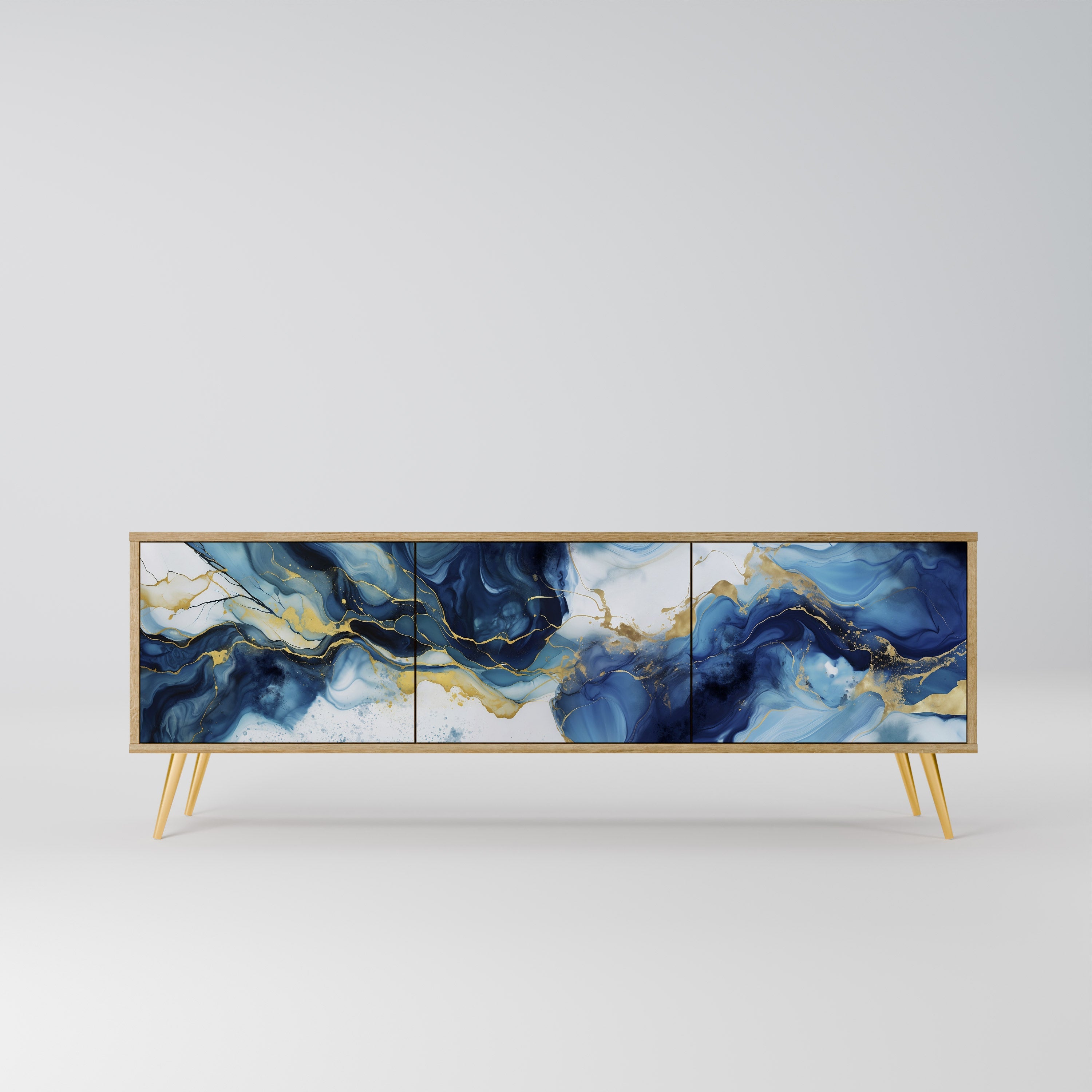 INKY MARBLE 3-Door TV Stand in Oak Effect