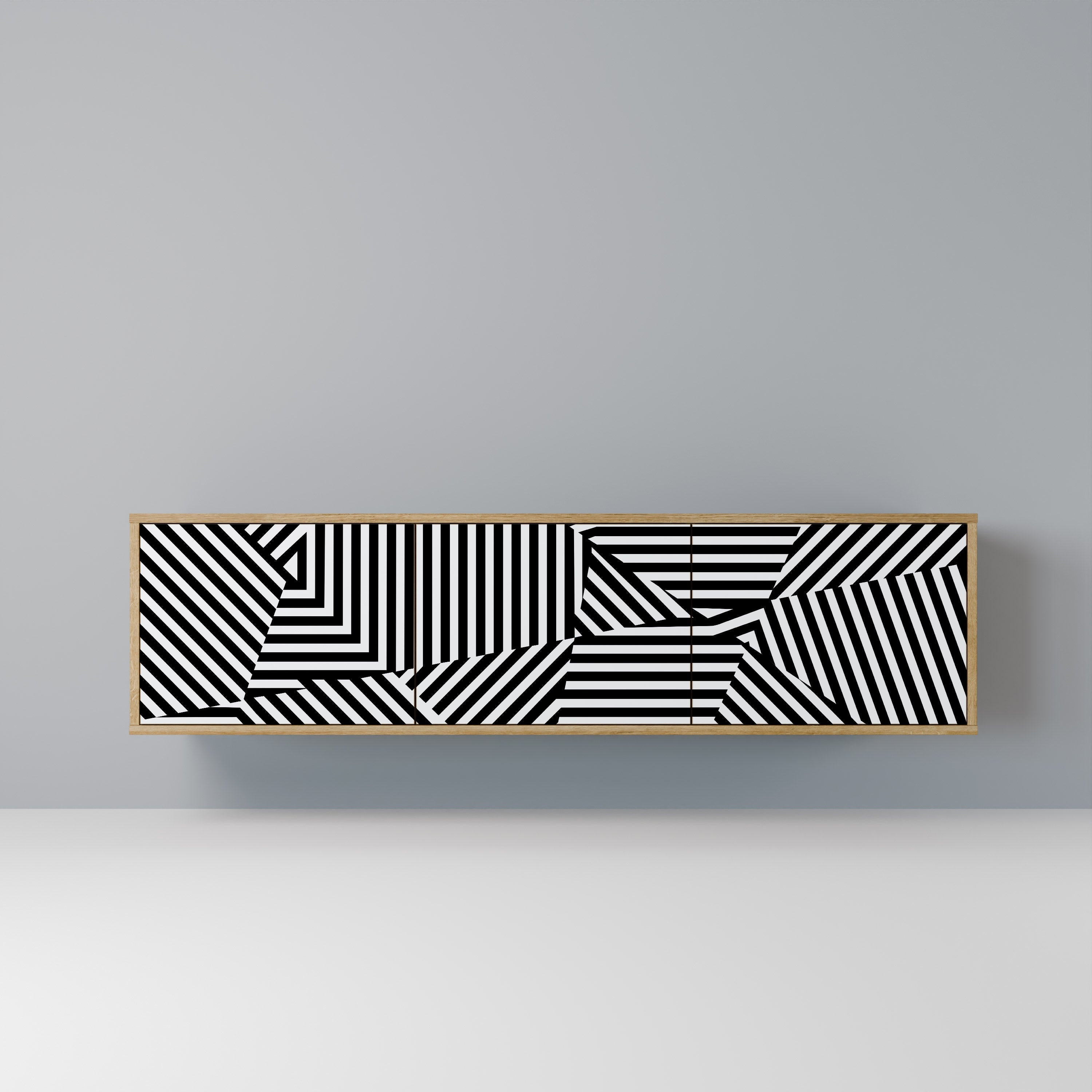 ILLUSIONARY LATTICE 3-Door TV Stand in Oak Effect