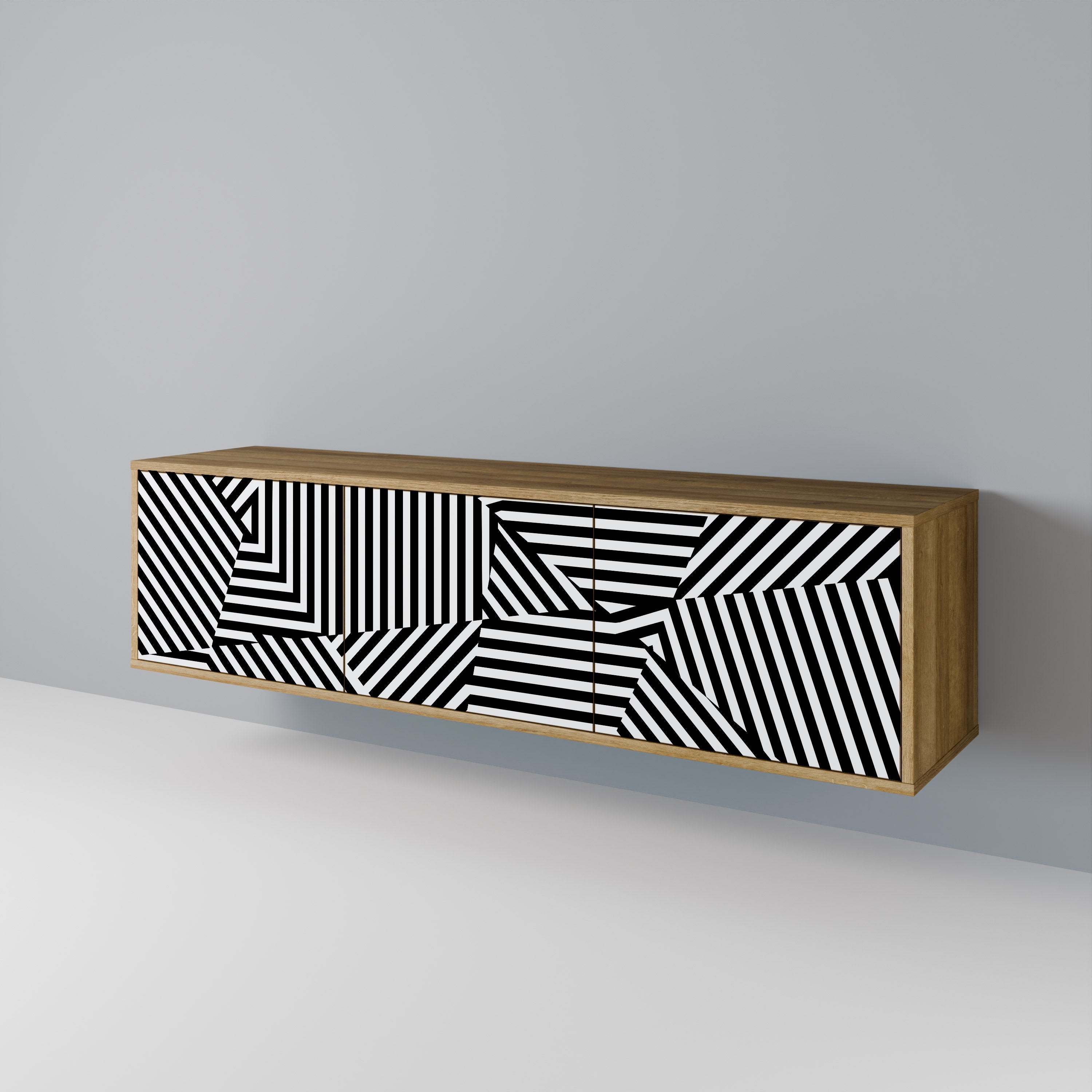 ILLUSIONARY LATTICE 3-Door TV Stand in Oak Effect