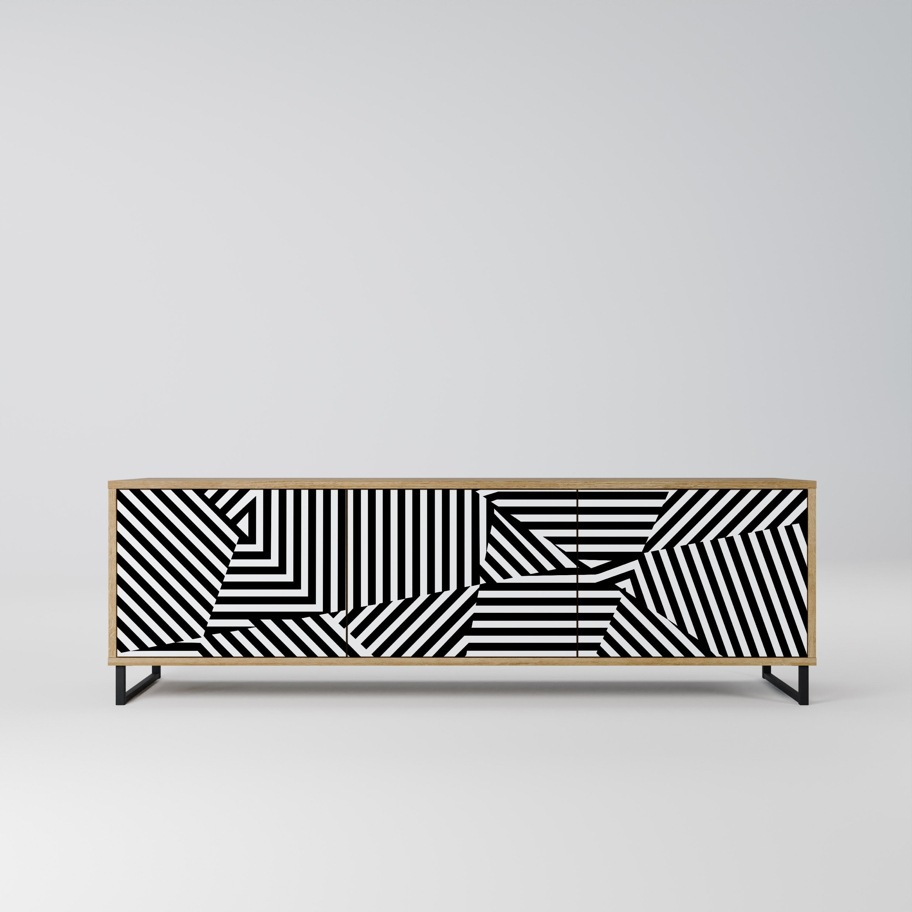 ILLUSIONARY LATTICE 3-Door TV Stand in Oak Effect