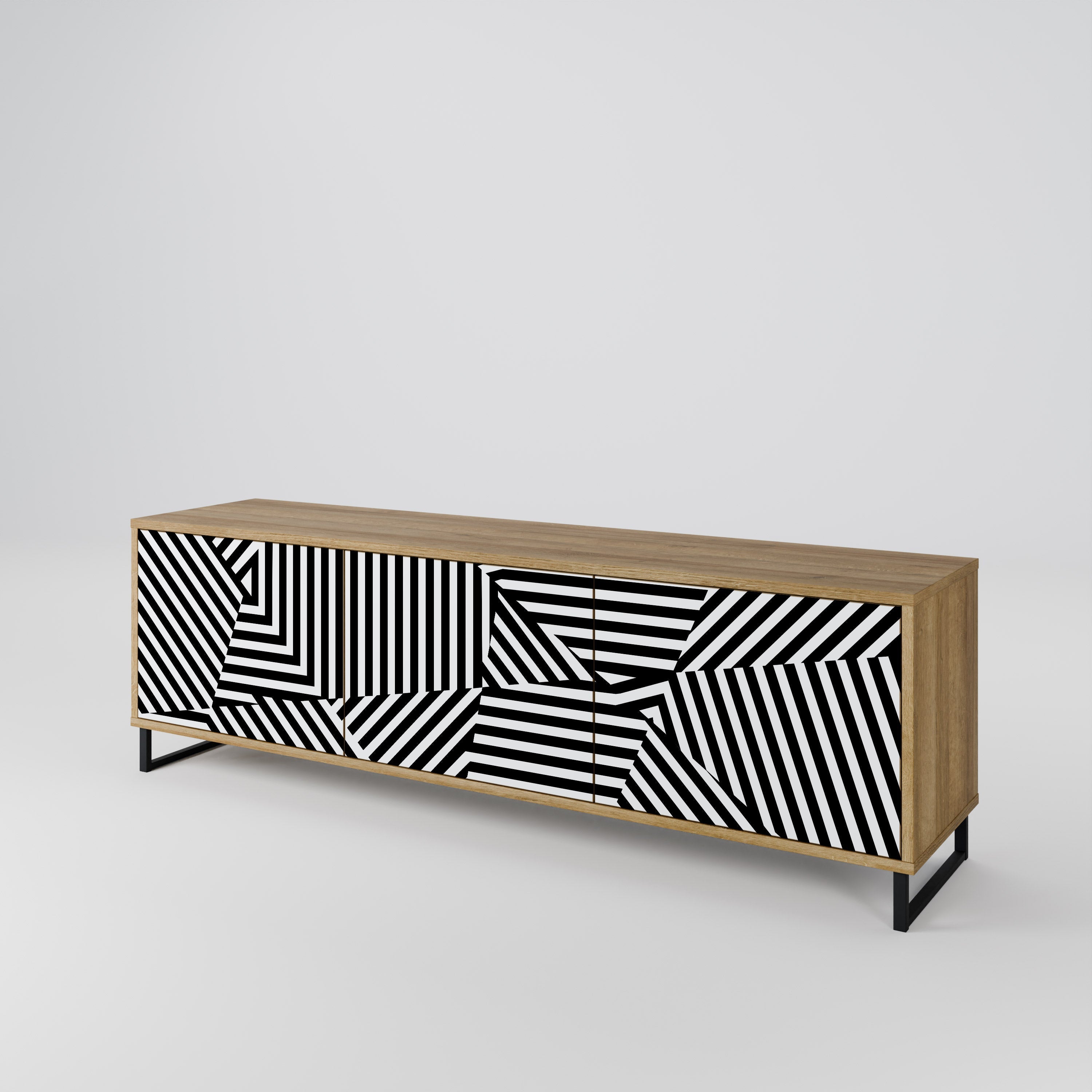 ILLUSIONARY LATTICE 3-Door TV Stand in Oak Effect