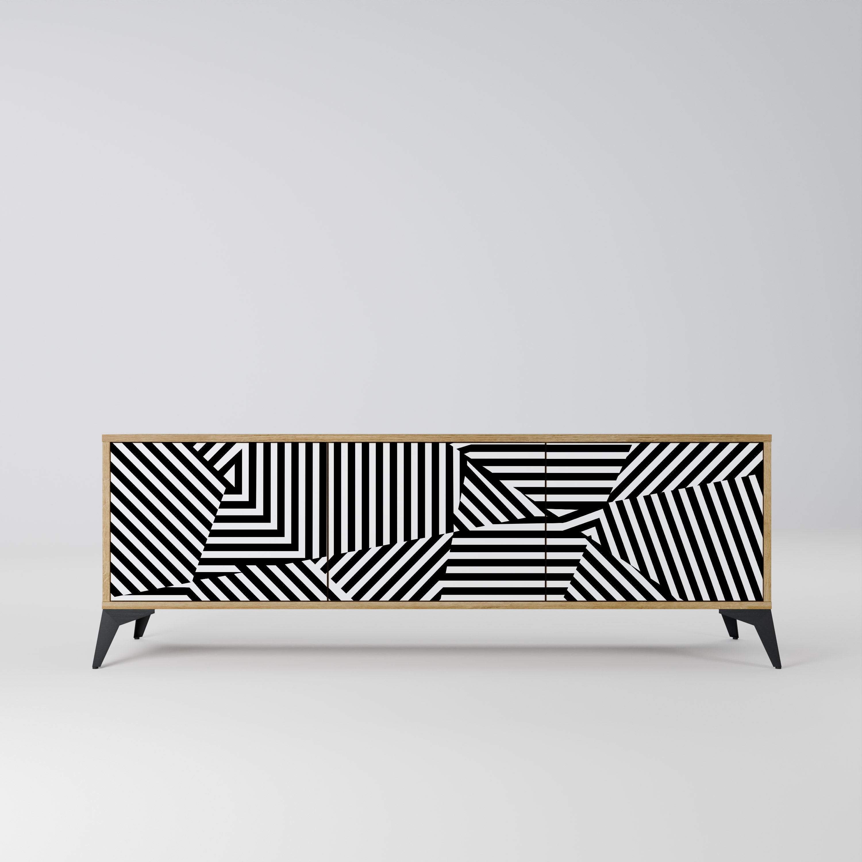 ILLUSIONARY LATTICE 3-Door TV Stand in Oak Effect