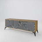ILLUSIONARY LATTICE 3-Door TV Stand in Oak Effect