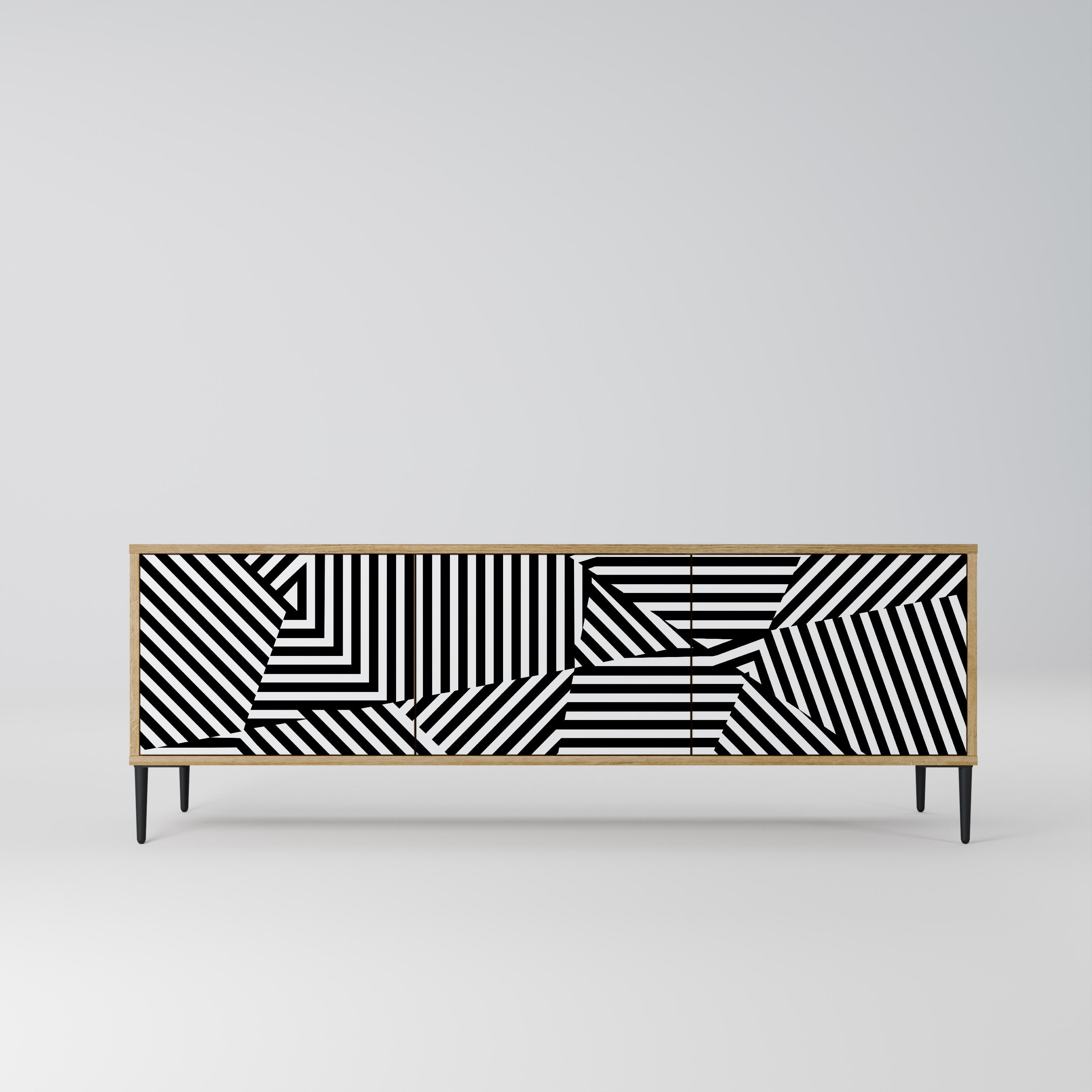 ILLUSIONARY LATTICE 3-Door TV Stand in Oak Effect