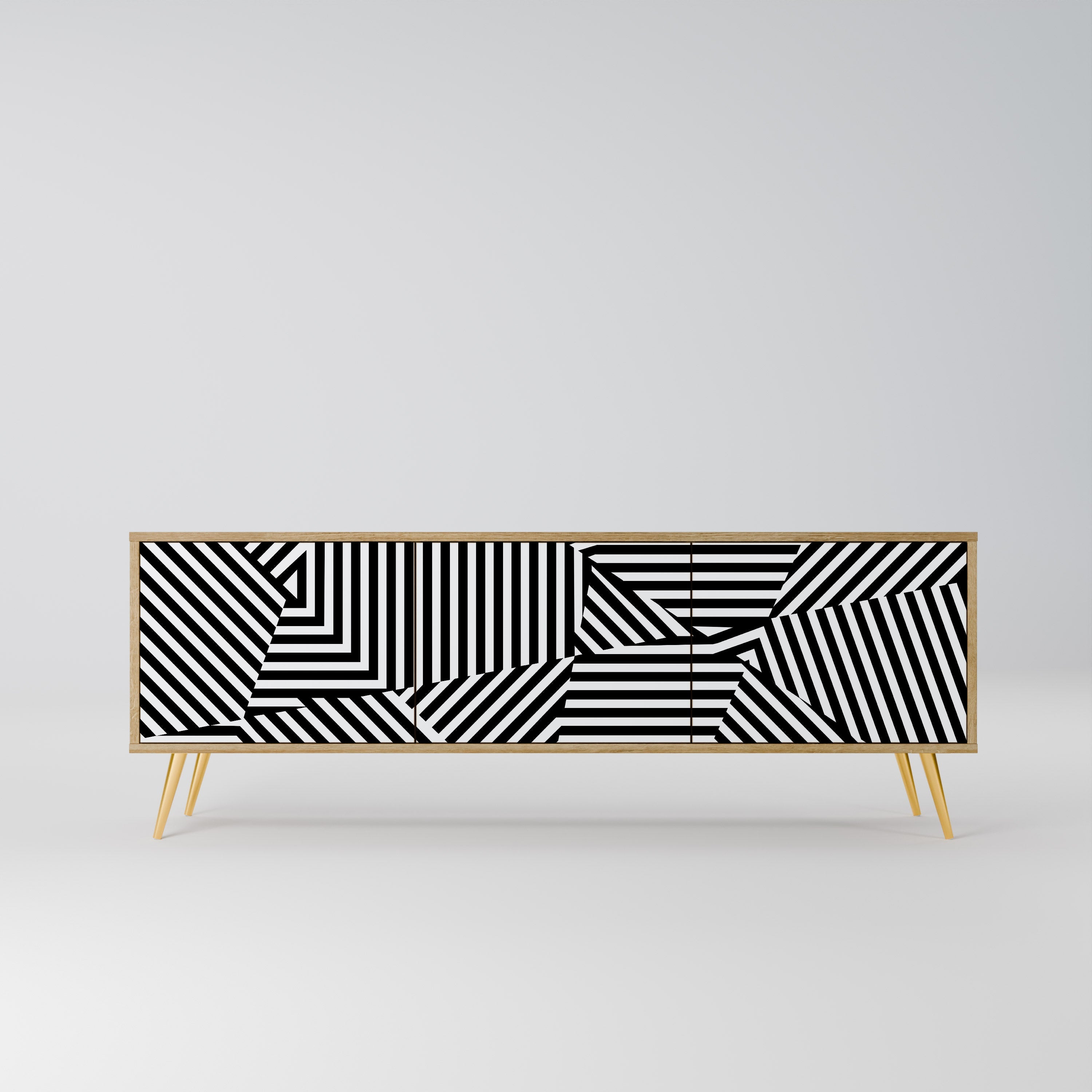 ILLUSIONARY LATTICE 3-Door TV Stand in Oak Effect