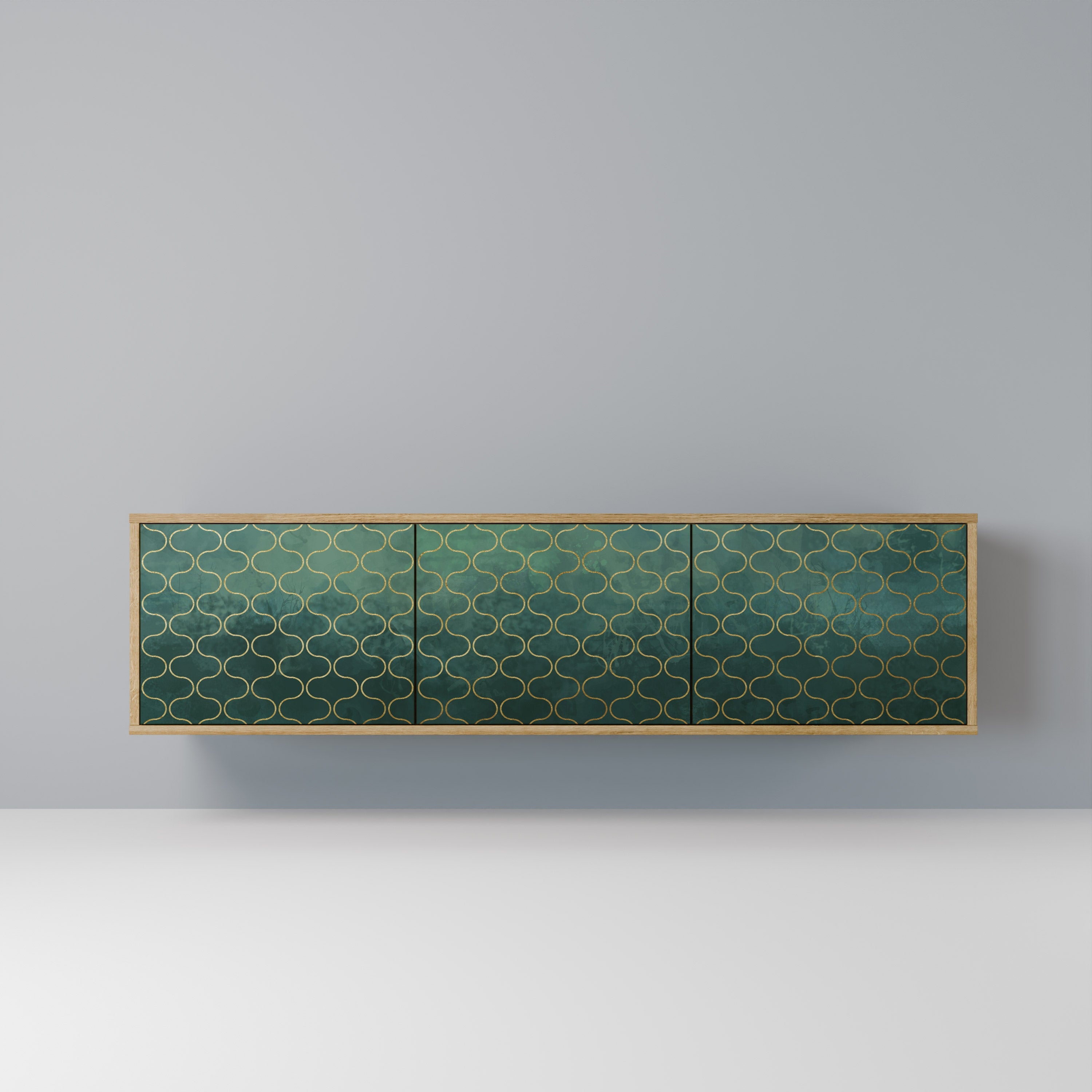 TESSELATED GREENERY 3-Door TV Stand in Oak Effect