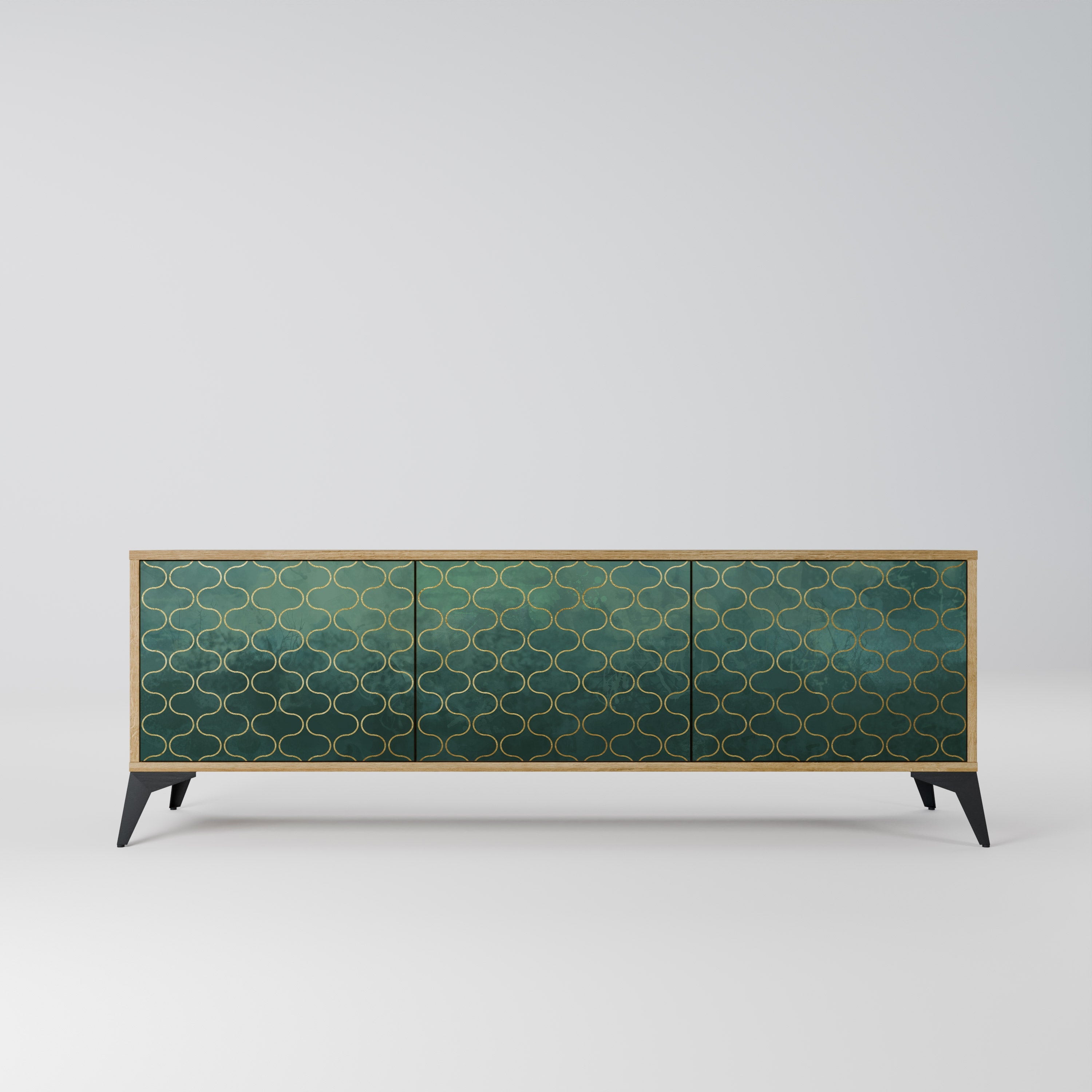 TESSELATED GREENERY 3-Door TV Stand in Oak Effect