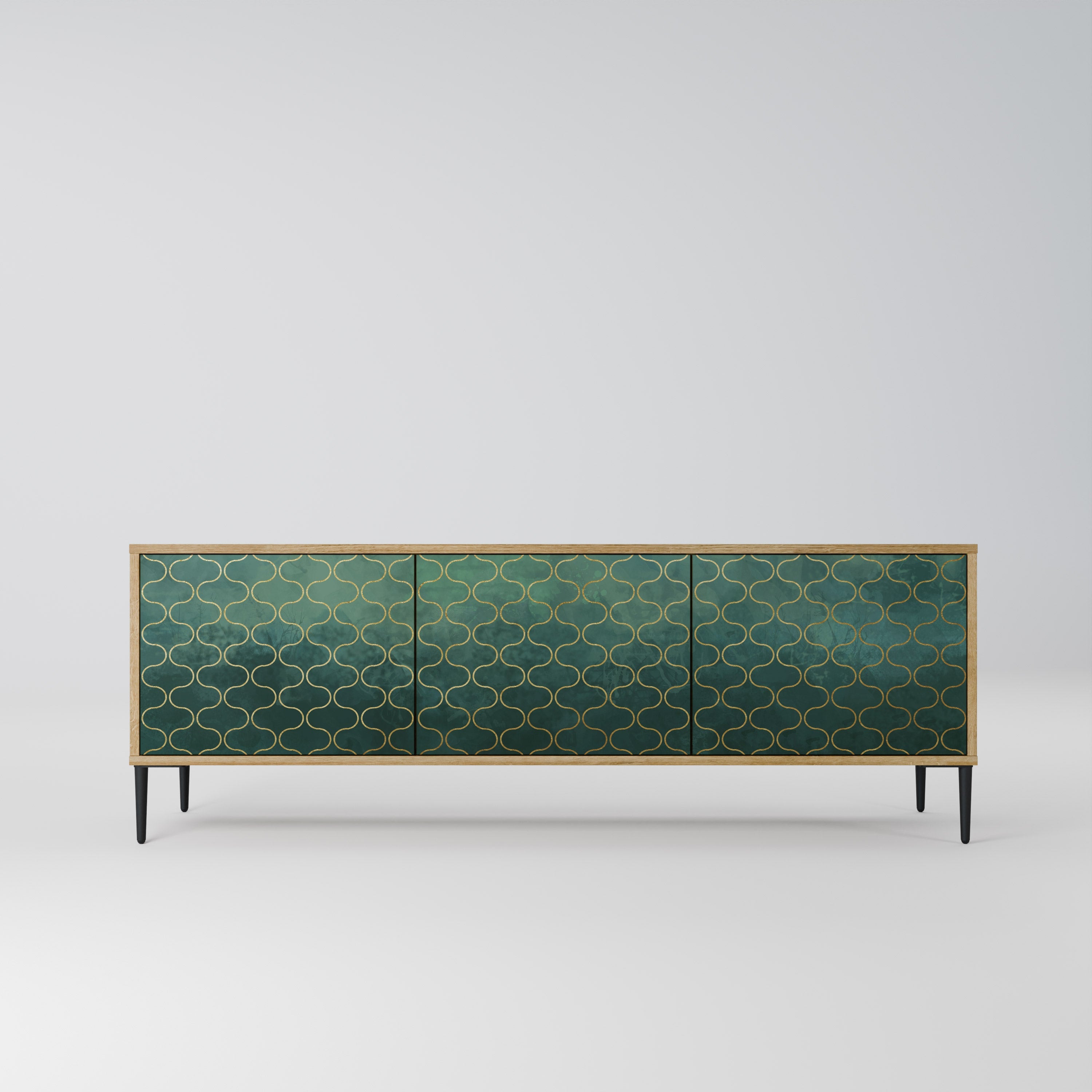 TESSELATED GREENERY 3-Door TV Stand in Oak Effect