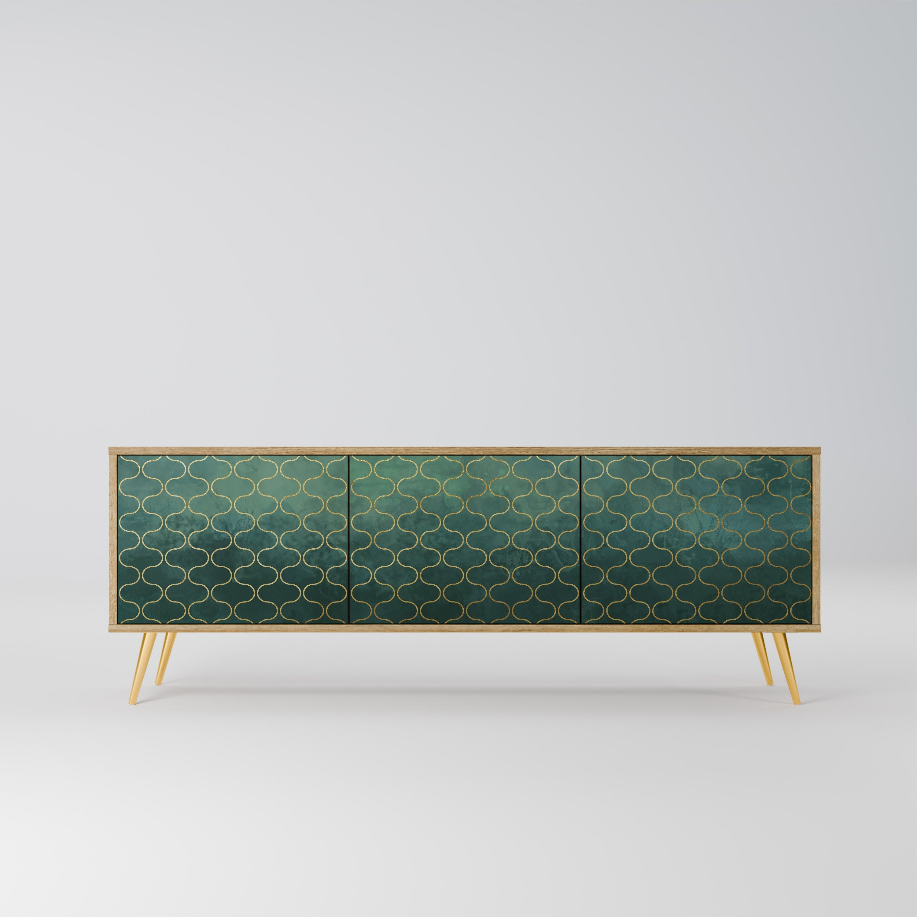 TESSELATED GREENERY 3-Door TV Stand in Oak Effect