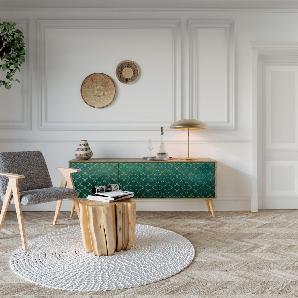 TESSELATED GREENERY 3-Door TV Stand in Oak Effect