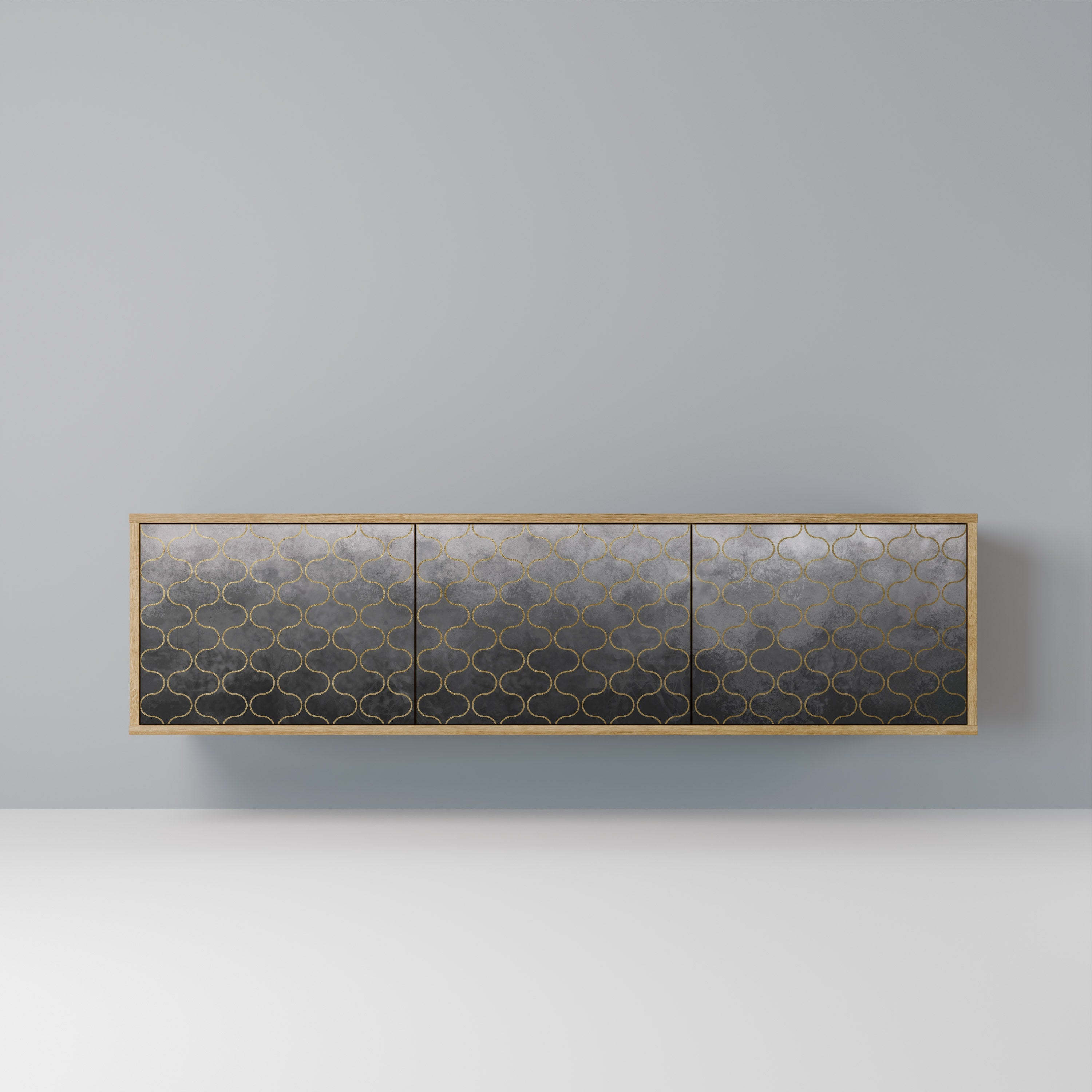 TESSELATED GRAYISH 3-Door TV Stand in Oak Effect