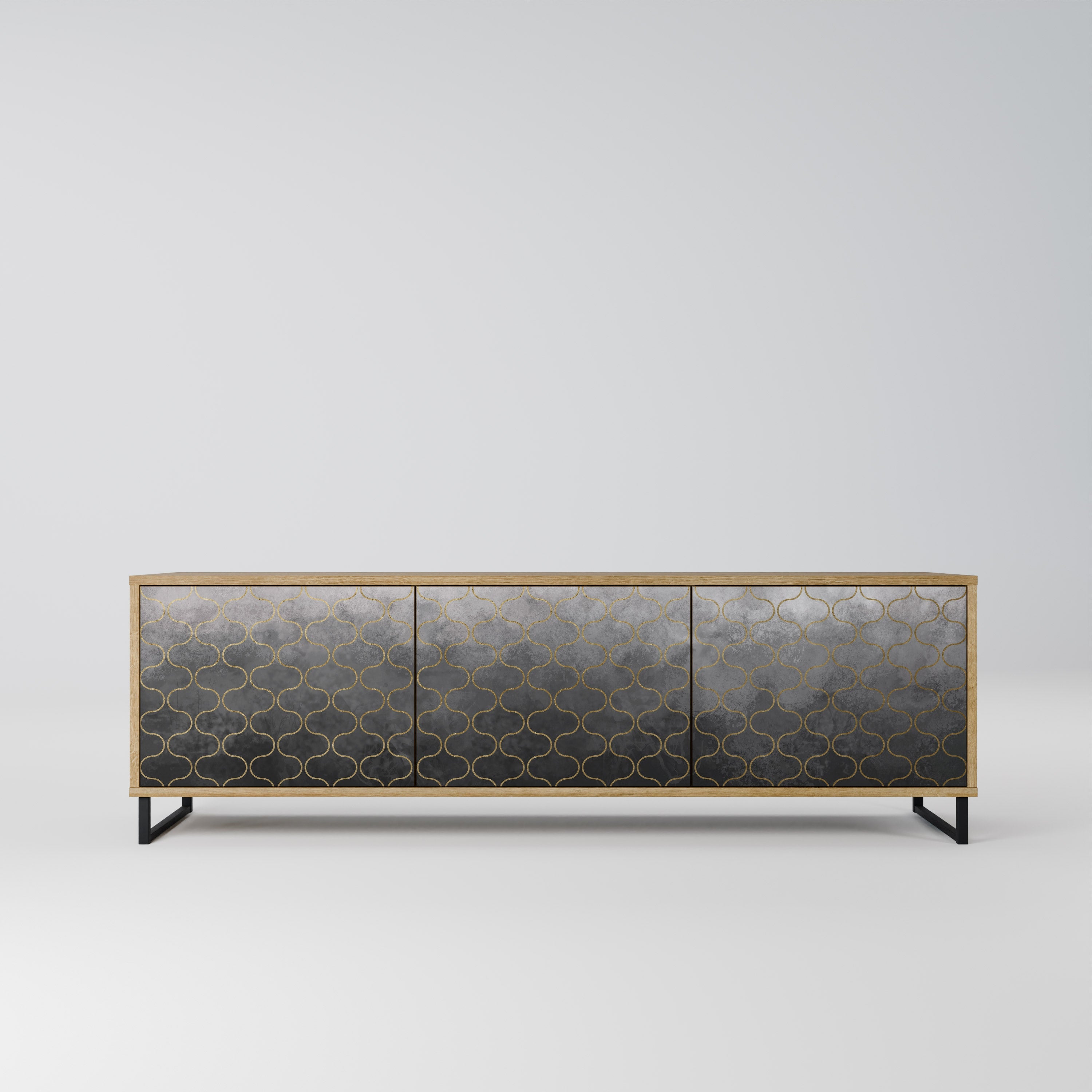 TESSELATED GRAYISH 3-Door TV Stand in Oak Effect