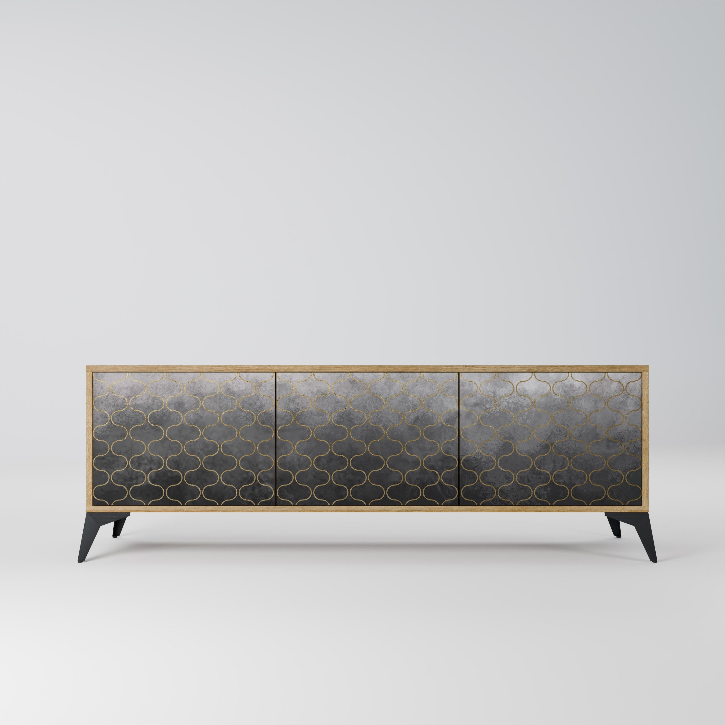 TESSELATED GRAYISH 3-Door TV Stand in Oak Effect