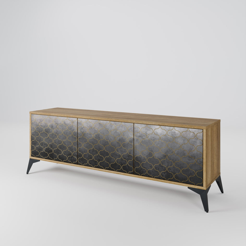 TESSELATED GRAYISH 3-Door TV Stand in Oak Effect